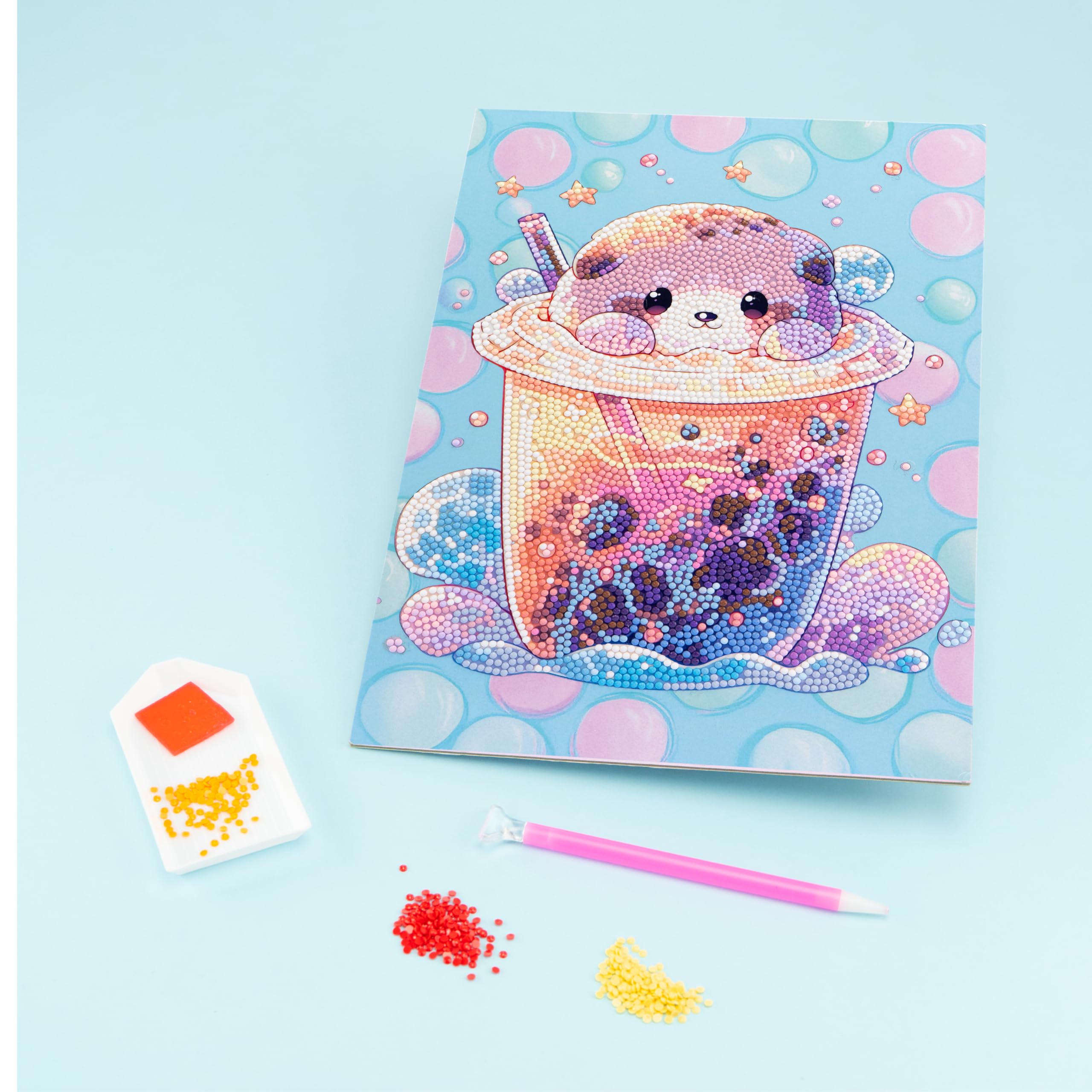 DIAMANTINY Level Up – Boba Tea – Creative Art, Kit crea il Mosaico con i Numeri, Otter