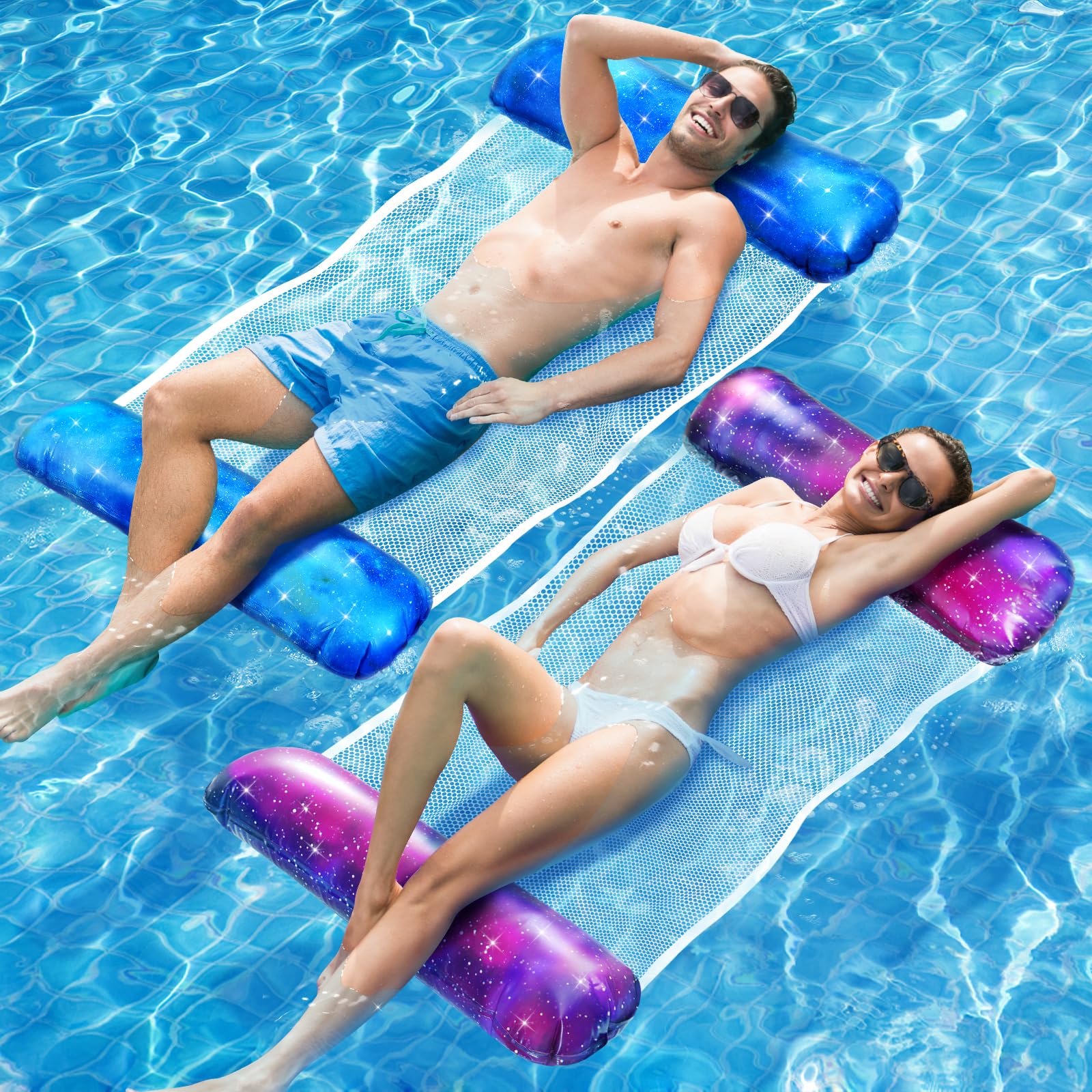 Dusor Luftmatratze Pool Zubehör 2Stück, XL Luftmatratze Wasser Hängematte, Aufblasbare Pool Spielzeug Wasserhängematte 4 In 1, Luftmatratze Pool Erwachsene, Wasserspielzeug für Erwachsene und Kinder