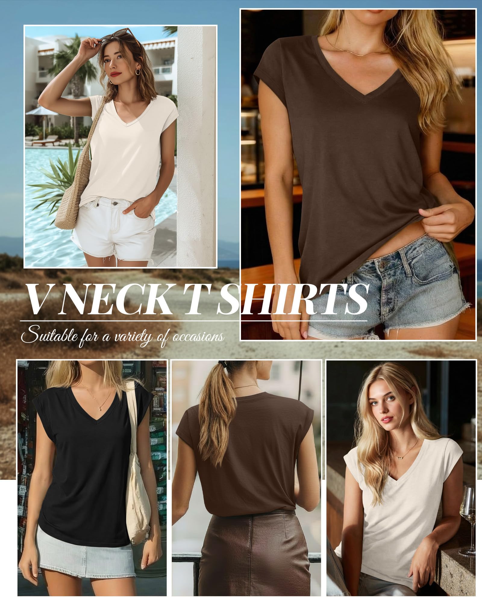 Geyoga Confezione da 3 T-Shirt da Donna con Scollo a V, Maniche a Cappuccio, Top Estivi Casual e Magliette Basic a Maniche Corte