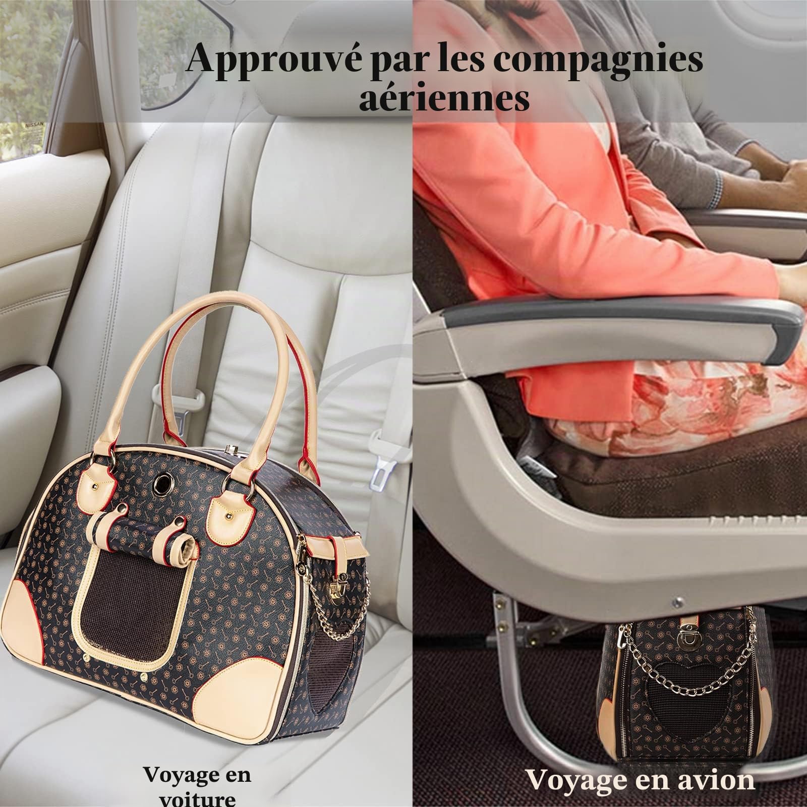 Adriene's Choice Sac de Transport de Luxe pour Animal de Compagnie, Chiot et Chat, Sac de Transport imperméable en Cuir synthétique de qualité supérieure pour l'extérieur, Les Voyages, la Marche, la