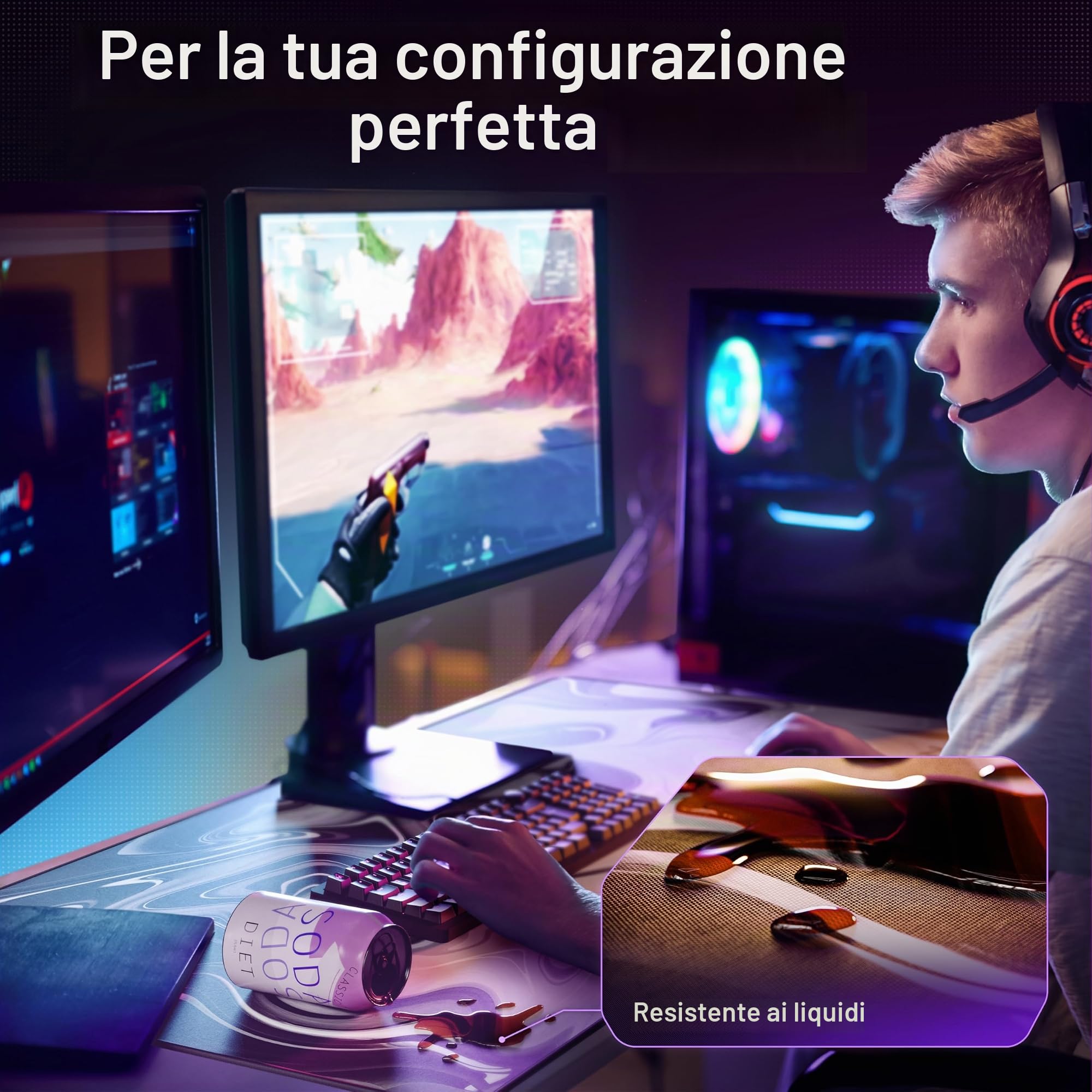 Nyfter Nyfpad - Tappetino per mouse da gioco di alta qualità, XXL, 900 x 500 mm, design liquido, senza onde con bordi cuciti (bianco-nero)