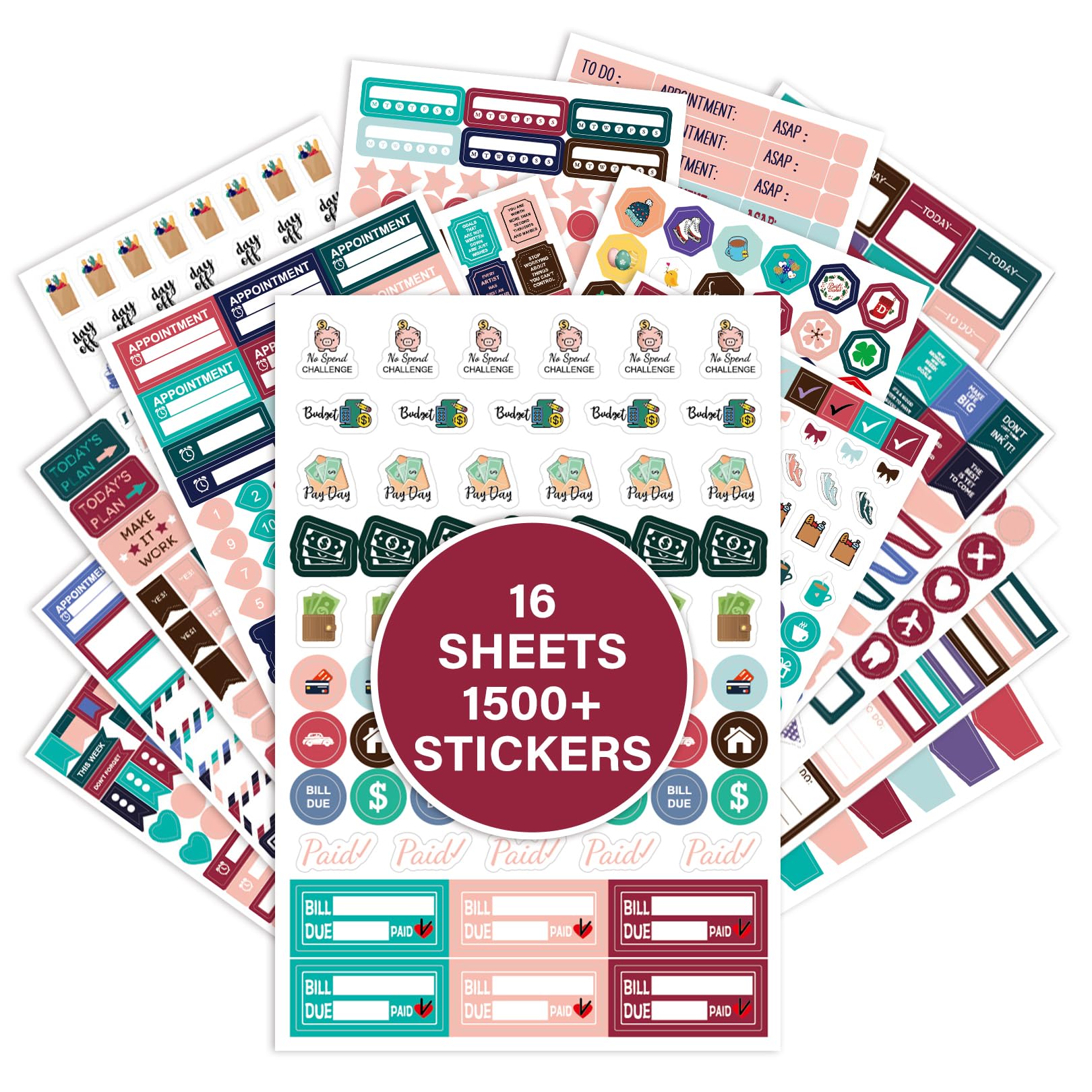 16 PCS Diary Stickers, Scrapbook Sticker, Journal Sticker, Planner Stickers for Daily Task Reminders, Bullet Journal Supplies, Diary Stickers and Scrapbook Accessories