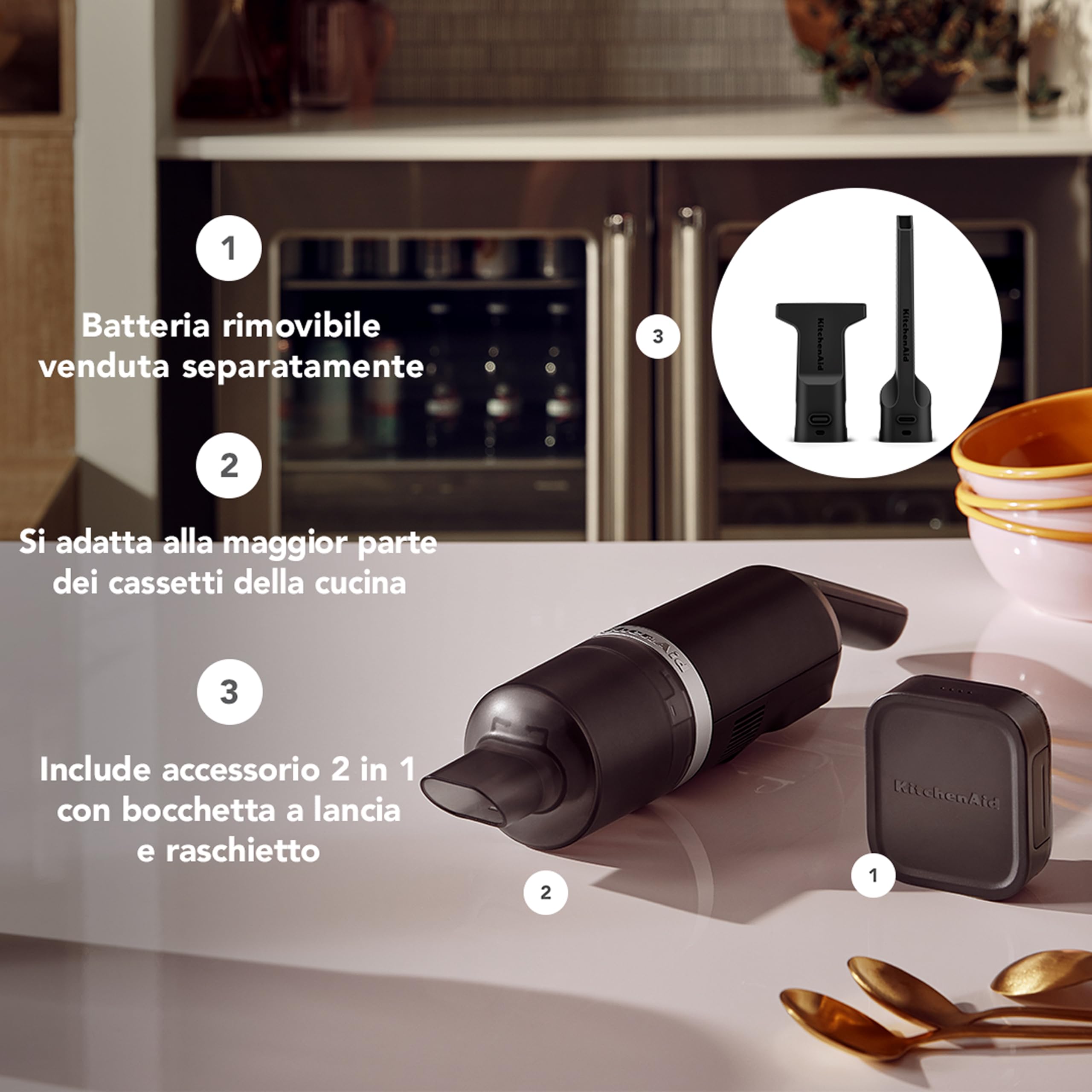 KitchenAid Aspirateur à Main sans Fil - Go Cordless - Léger - Suceur étroit et Accessoire 2-en-1 - sans Batterie - Noir