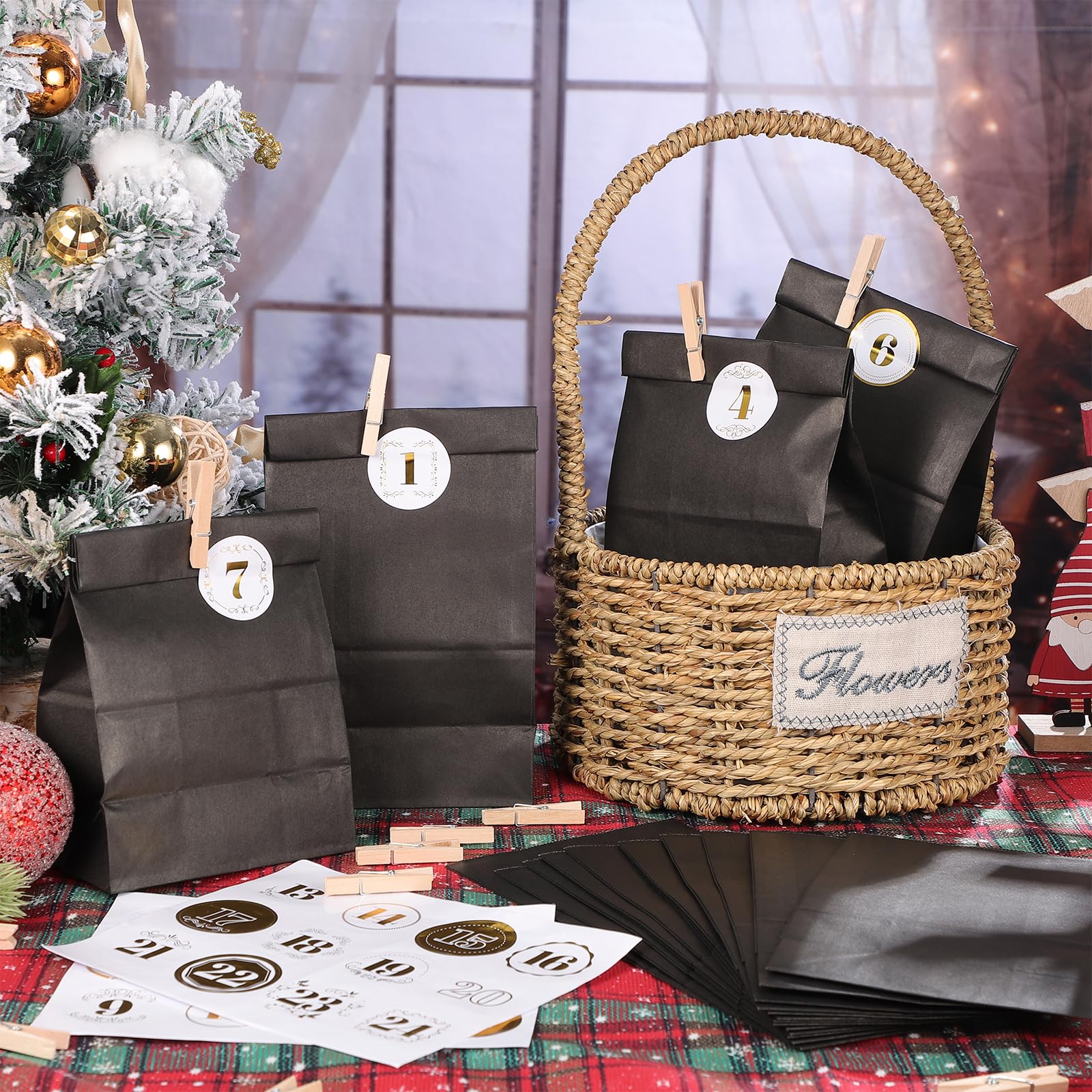 Calendario Avvento Fai Da Te 2024 - 24 Sacchetti In Lino Con Adesivi, Clip E Corda, Perfetto Per Natale - Foto 4
