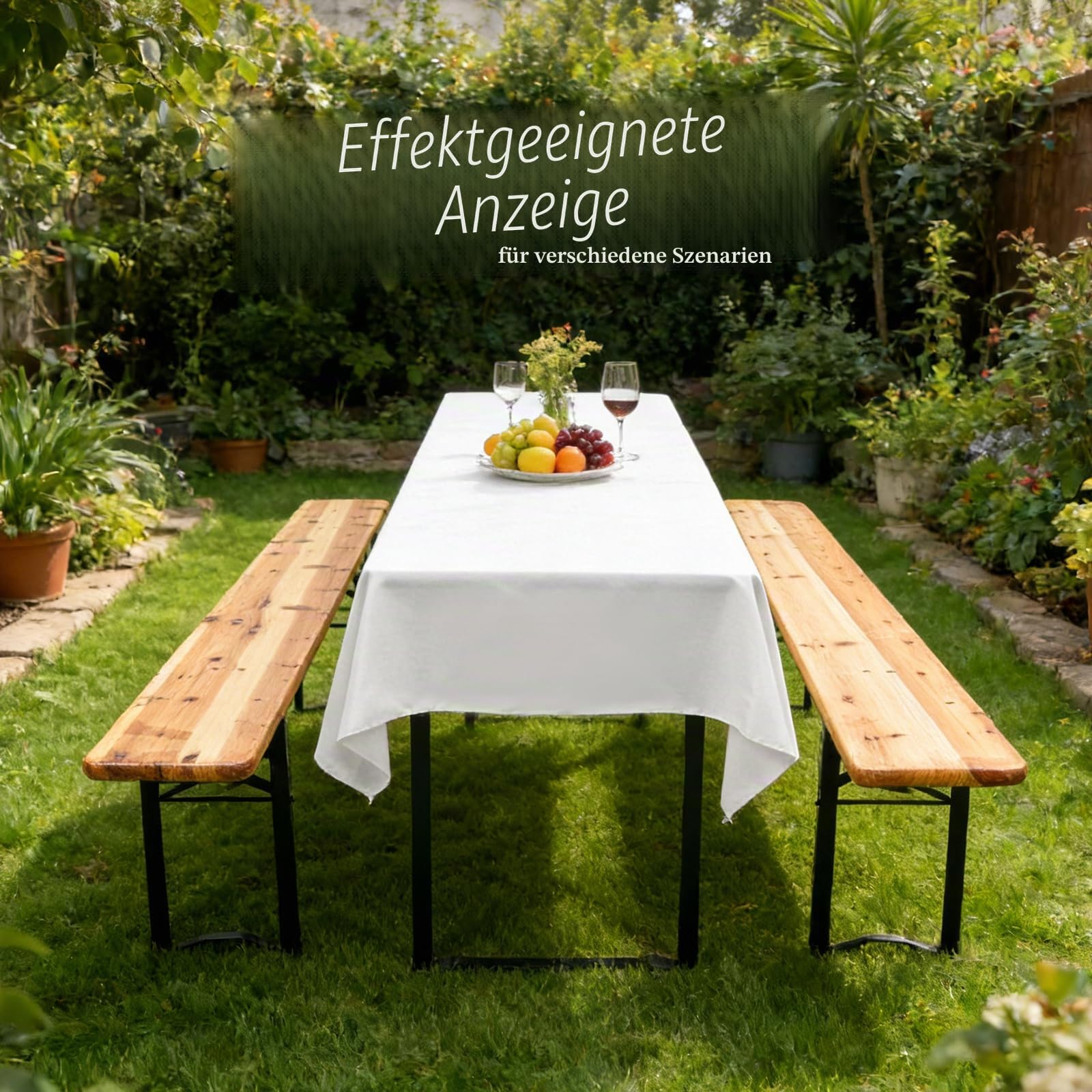 6 Stück Biertisch Tischdecke Weiß Wasserabweisender Polyester für 70cm u.50cm Biertische Hussen, Rechteckige Tischdecken Waschbar 100x250cm (Weiß)