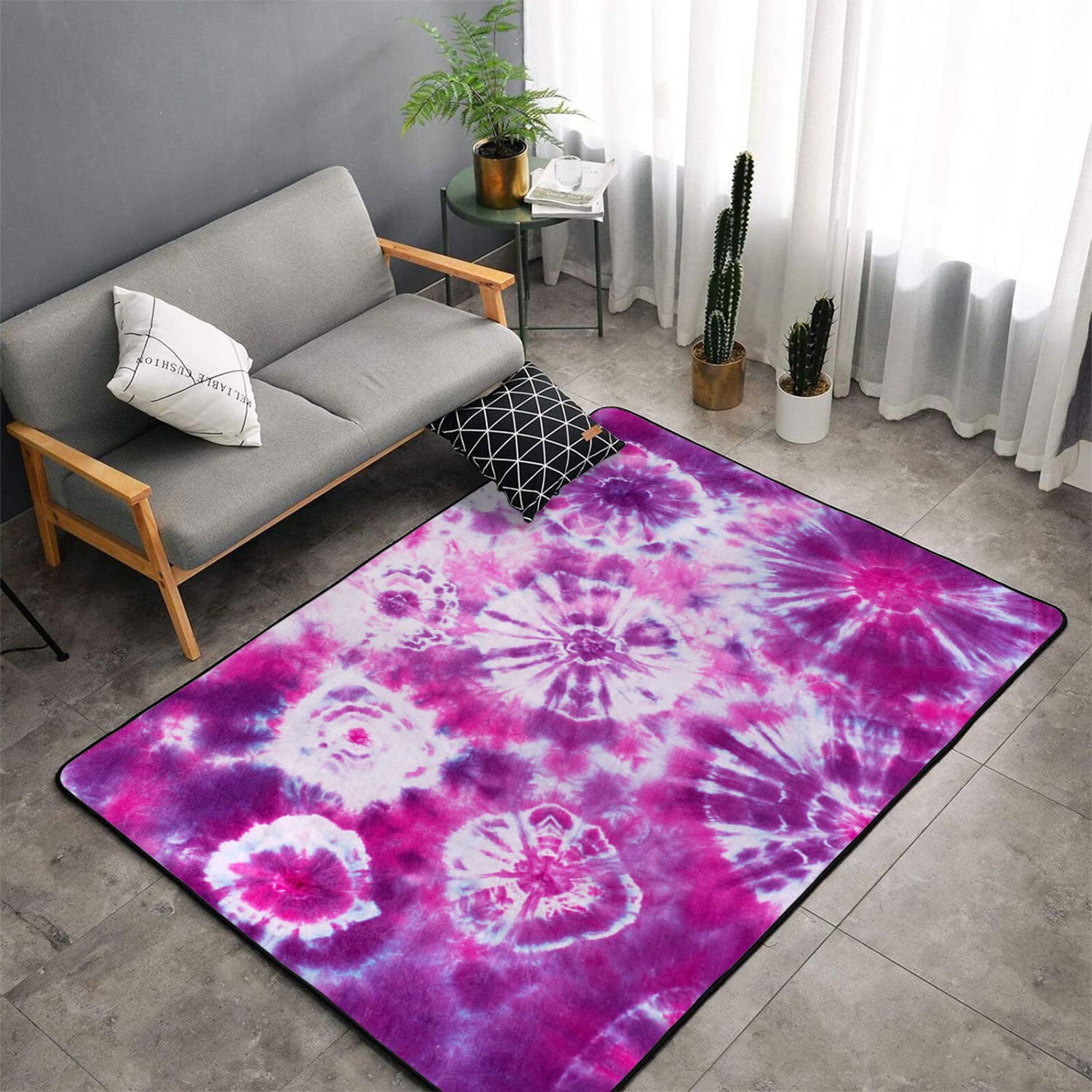 Tie Dye Modern Area Rug, Abstract Pattern Fiber Non-Slip Floor Carpets Yoga Mat, Living Room Modern Carpet 63" x 95"