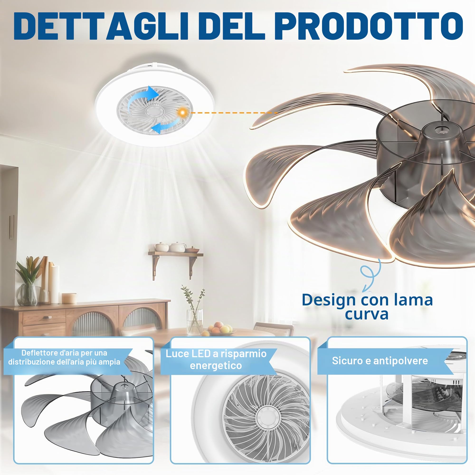 Froadp Ventilatore da Soffitto con Illuminazione e Telecomando Silenzioso Moderna Dimmerabile Nuovo Design fan Luce da Soffitto Ventilatore per Soggiorno Camera da Letto Sala da Pranzo (36W, Bianco)