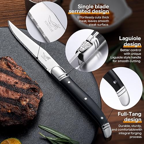 Miniatura 6 de YONOVAK - Juego de cuchillos para cocina con bloque serie Black Whale de 15 piezas de acero alemán 14116 mango de espiga completa juego de cuchillos