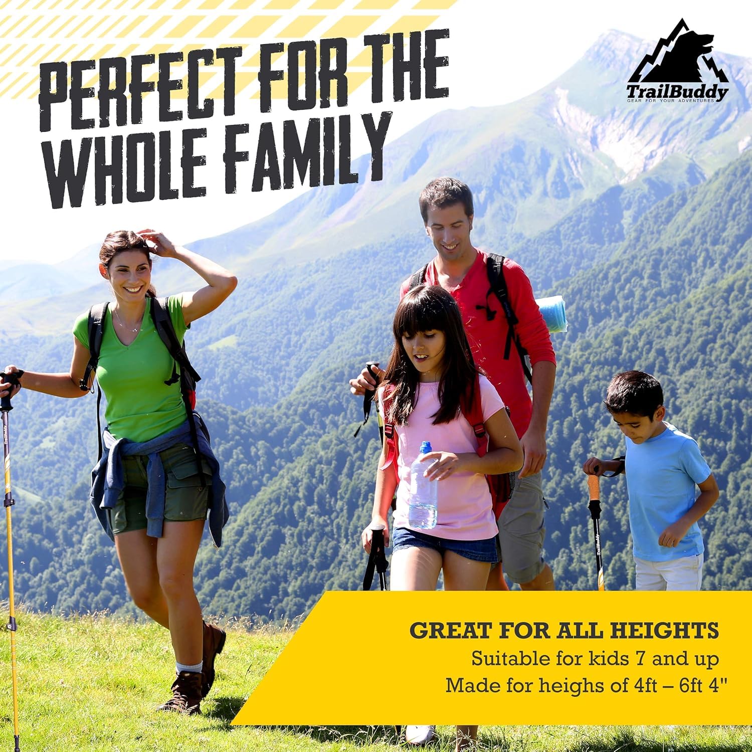 Bastoni da trekking – Confezione da 2 bastoncini da trekking leggeri e regolabili per escursioni, campeggio e backpacking – Bastoni da trekking con manico in sughero e cinghia imbottita, nero