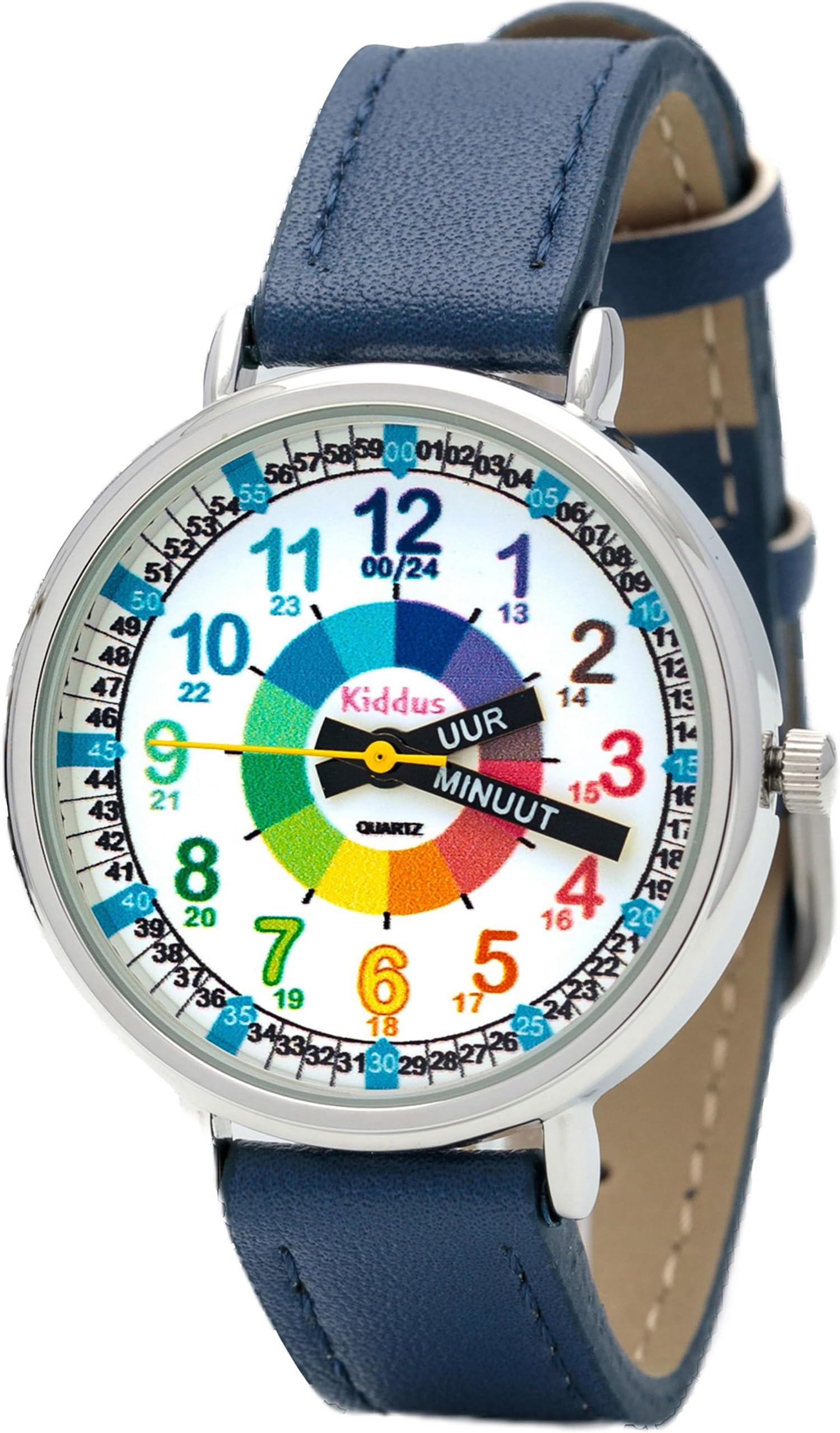 Kiddus Lern Armbanduhr für Kinder, Jungen und Mädchen. Analoge Armbanduhr mit Zeitlernübungen