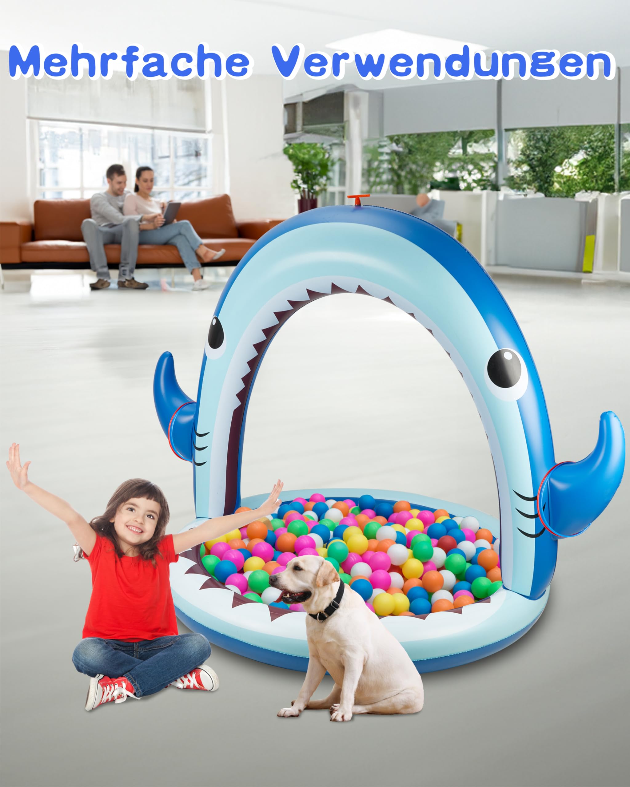 Gleamkid Sprinkler für Kinder, 4-in-1 aufblasbares Hai-Wasserspielzeug für Jungen und Mädchen, Sommer Outdoor-Spiel mit 4-Ring-Wurf, Garten-Wassersprinkler-Sprühspielzeug, tolles Geschenk für Kinder