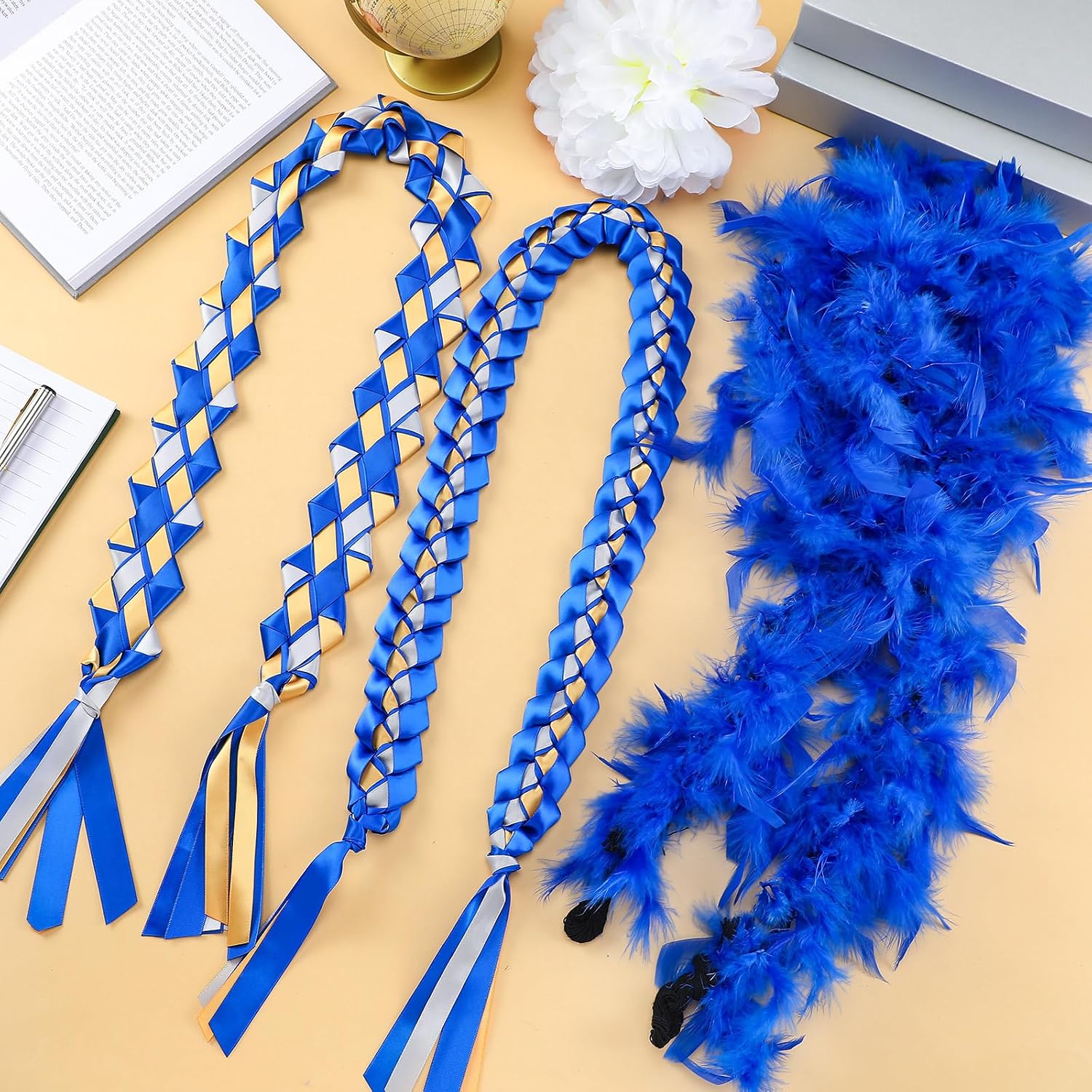 Wavwavw 4 Pcs Homecoming Mum Supplies, DIY Ribbon Braids, Royal Blue