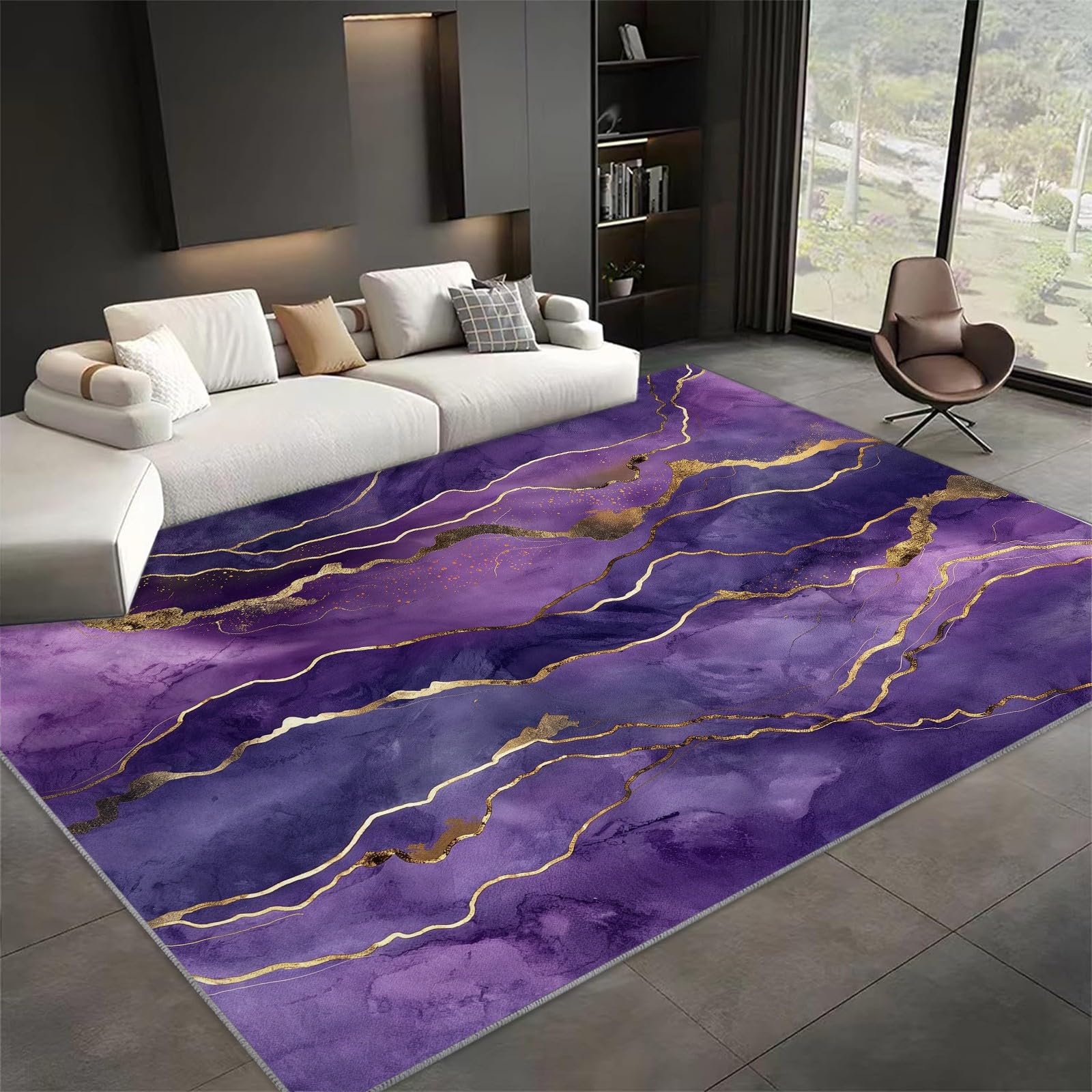 Generico Tappeto Soggiorno Marmo Viola 80x150 cm Tappeti per Salotto Moderno Cameretta Bimba Tappeti, Tappeto morbido e Antiscivolo Soffice per la camera da letto