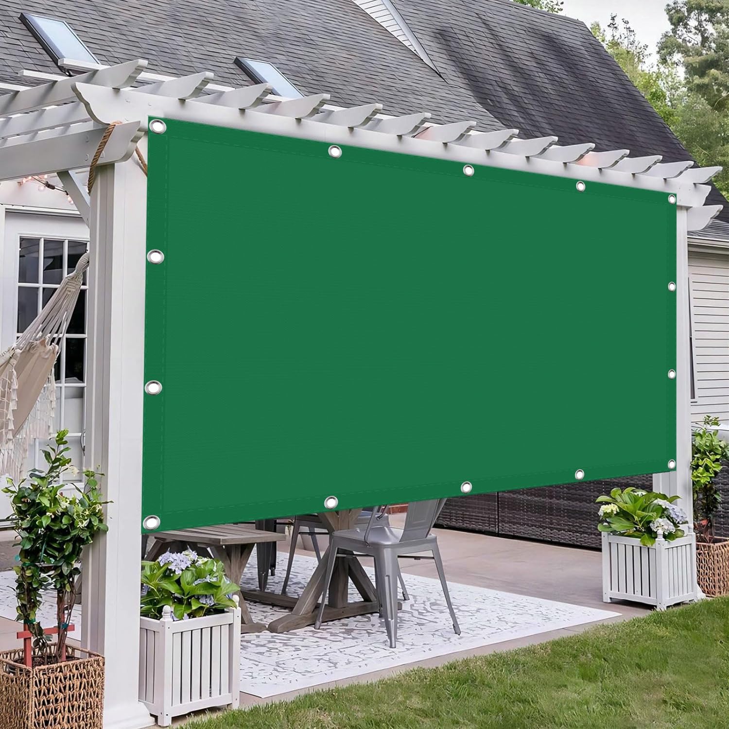Toldo Vela de Sombra Permeabl 1.5 x 9 m, Transpirable Prevención Rayos UV, Malla de Sombreo Permeable Al Aire, Malla Sombreadora Jardin, para Patio, Jardín, Exteriores, Verde Oscuro