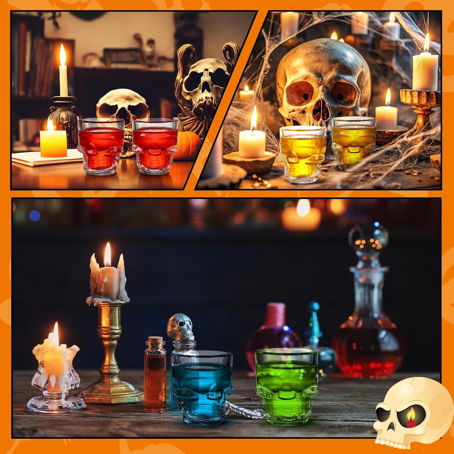 LemonRoad 8 Pieces Halloween Skull Shot Glasses Whiskey Shot Glass 1.7 oz Mini Halloween Clear Drinking Glassware Bulk for Wedding Party Holiday Parties, Cocktail Bars Home Decor - Image 5