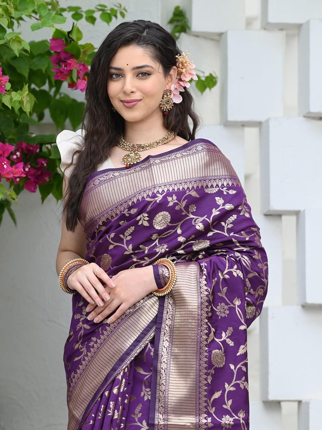 Sugathari Women's Banarasi Saree Pure Kanjivaram Silk Saree Soft new ladies 2023 Design Wear Pattu Sarees Latest Party Sari collections With Blouse Piece for Wedding sadi (SAN... - Image 7