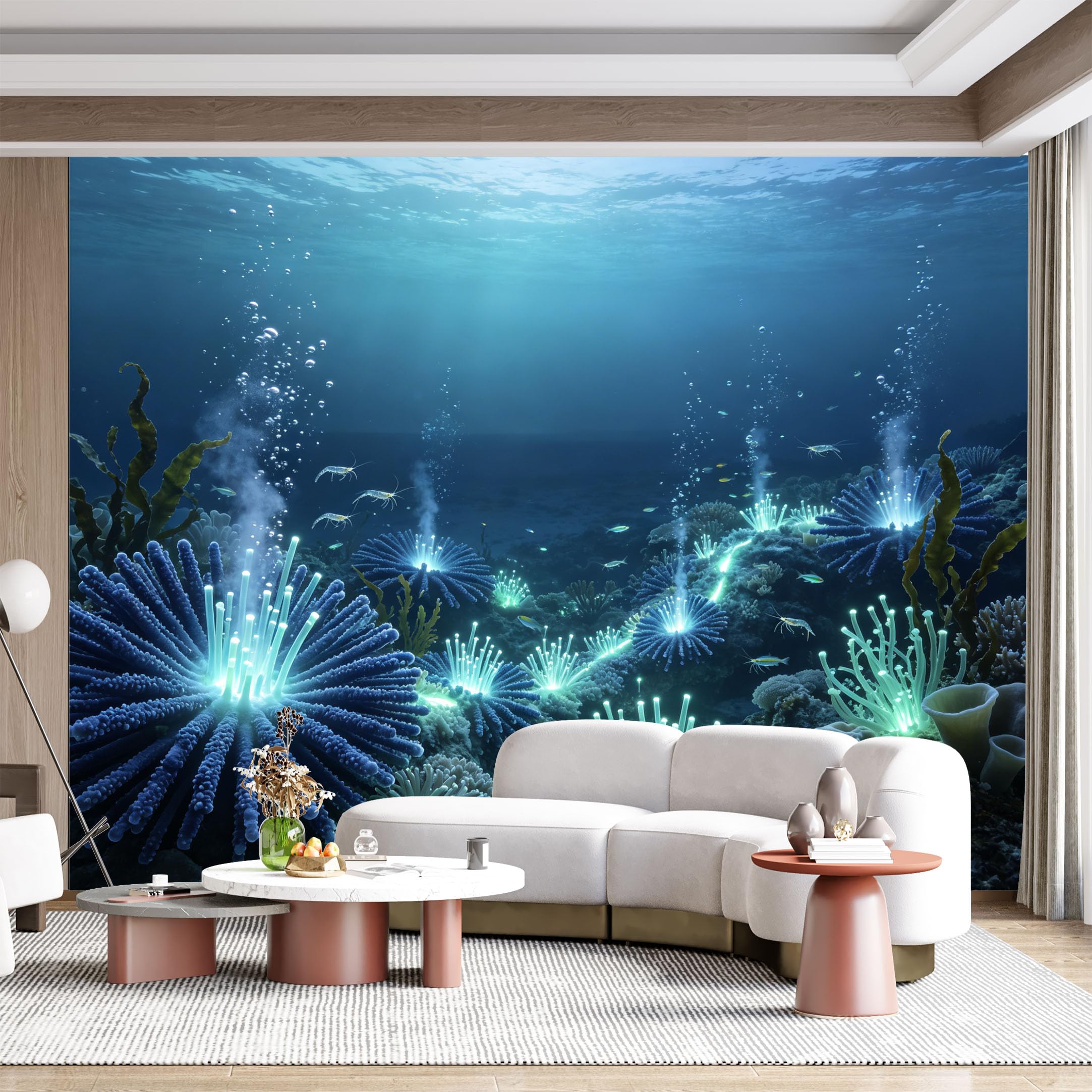 Custom Size Wall Mural Bioluminescent Ocean Depths Underwater Marine Life SciFi Coral Reef Fantasy Seascape SelfAdhesive Wall Fabric Removable for Home Office Decor