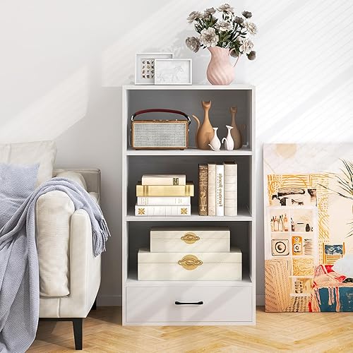 Miniatura 2 de Giantex Estantería de 4 niveles con cajón, organizador de pie de 48 pulgadas de alto, estantes de almacenamiento con dispositivo anti-caída,