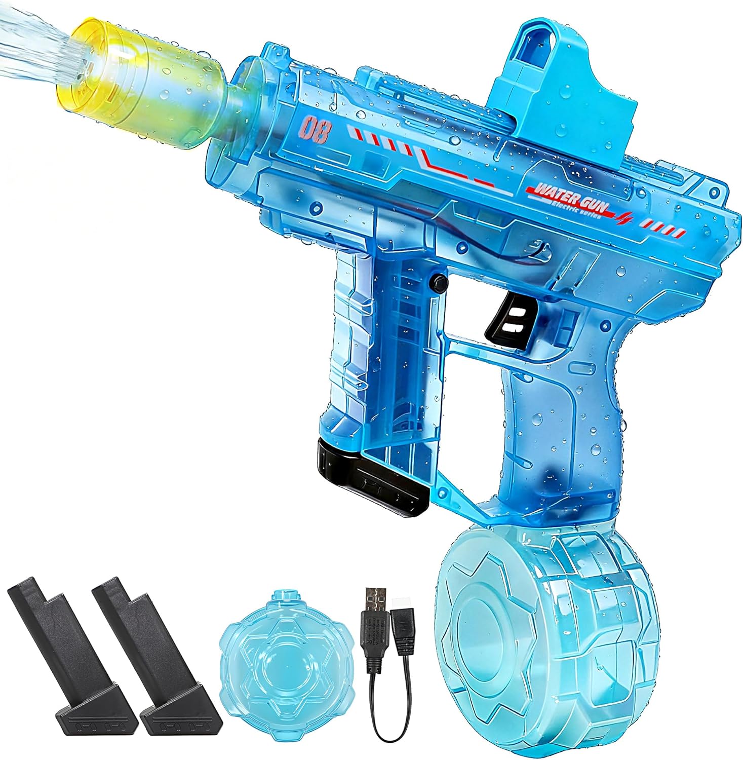 EagleGrove Electric Water Gun with Lights, 2 Batteries, 350CC, 26-29FT & Recoil Effects, Automatic Water Guns Blaster Squirt Gun, Water Toys for Swimming Pool Party Beach Outdoor Play