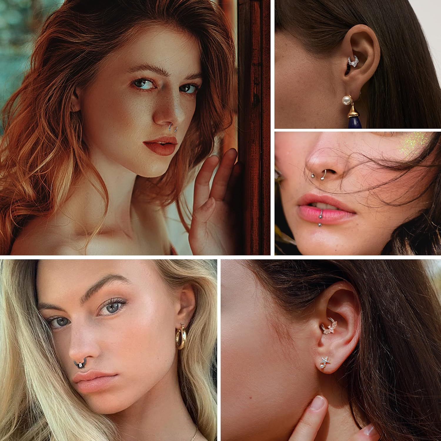 Besteel 12Pcs Septum Rings 16G Daith Earrings Nose Rings Hoop Stainless Steel CZ Opal Cartilage Helix Tragus Earrings Septum Clicker Piercing Jewelry Silver Black Rose Gold - Image 5