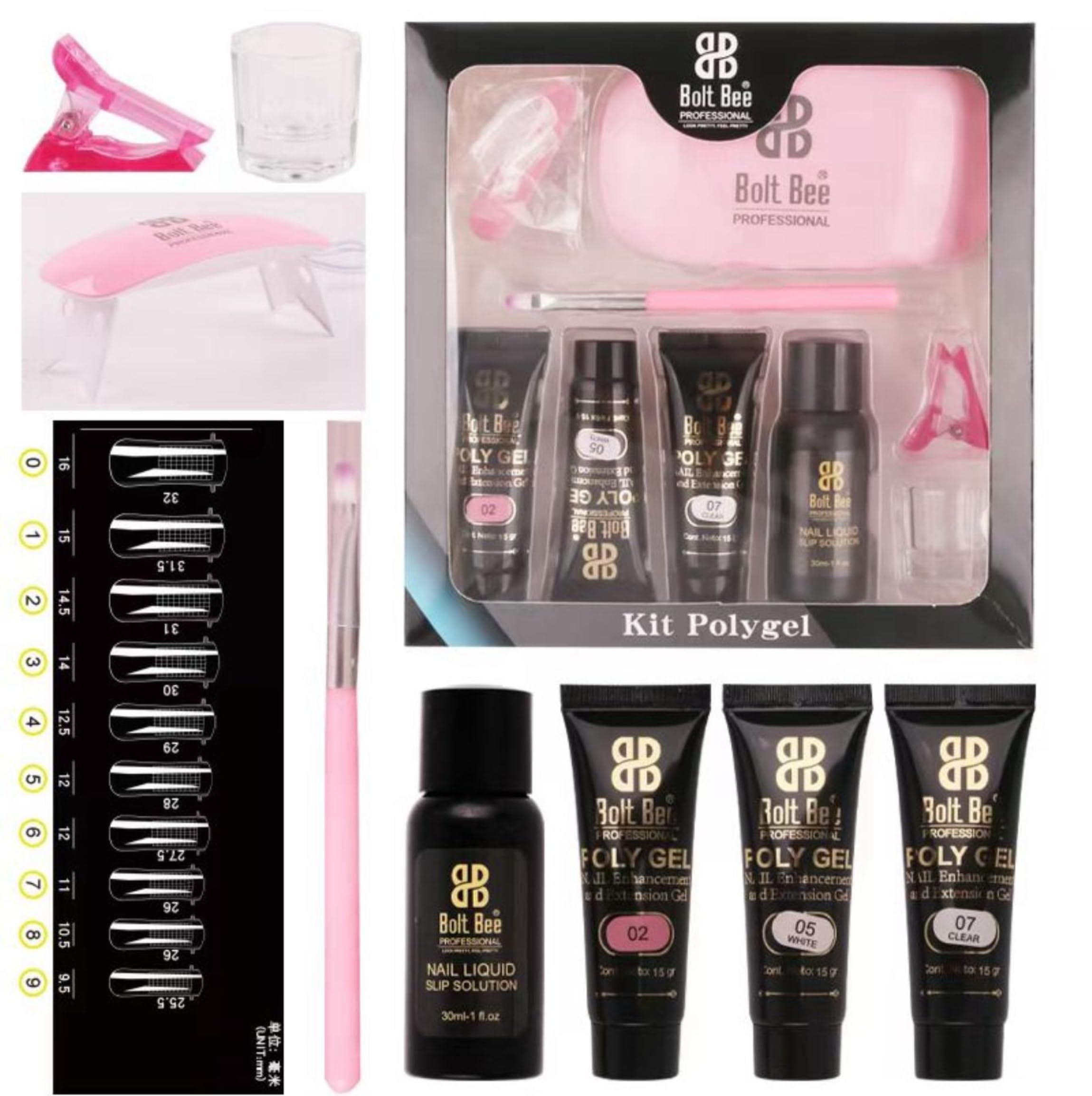 Poly Gel Extension Kit for Builder Gel UV Nail Art Kit Nail Extension Set (Clear, Pink, White)-image-31