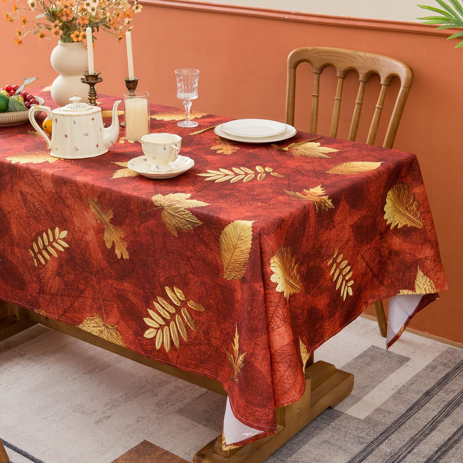 Dllxumm Fall Tablecloth Rectangle 52 x 70 Inch Maple Leaves