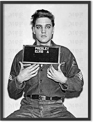 Masters of Fate Elvis Presley - Póster de Mugshot del ejército de celebridades remasterizado, pintura digital 09MUG (11 x 14)