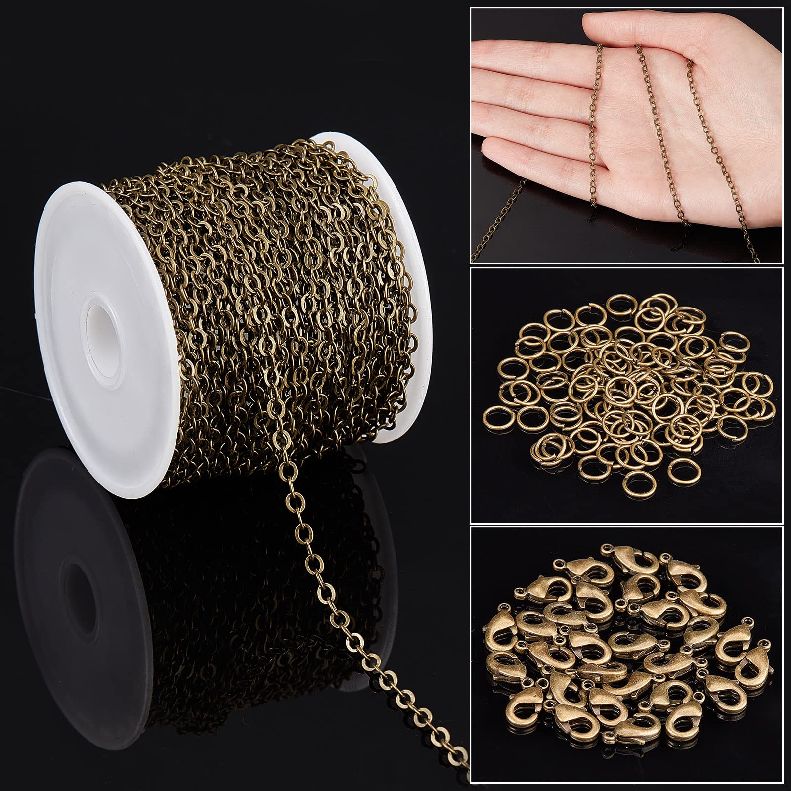Copper Wire 10m/lot Three Size Antique Bronze Color Necklace Chains Brass  Bulk For DIY Jewelry Making Materials Key Chain Making Kit, image size:1600x1600