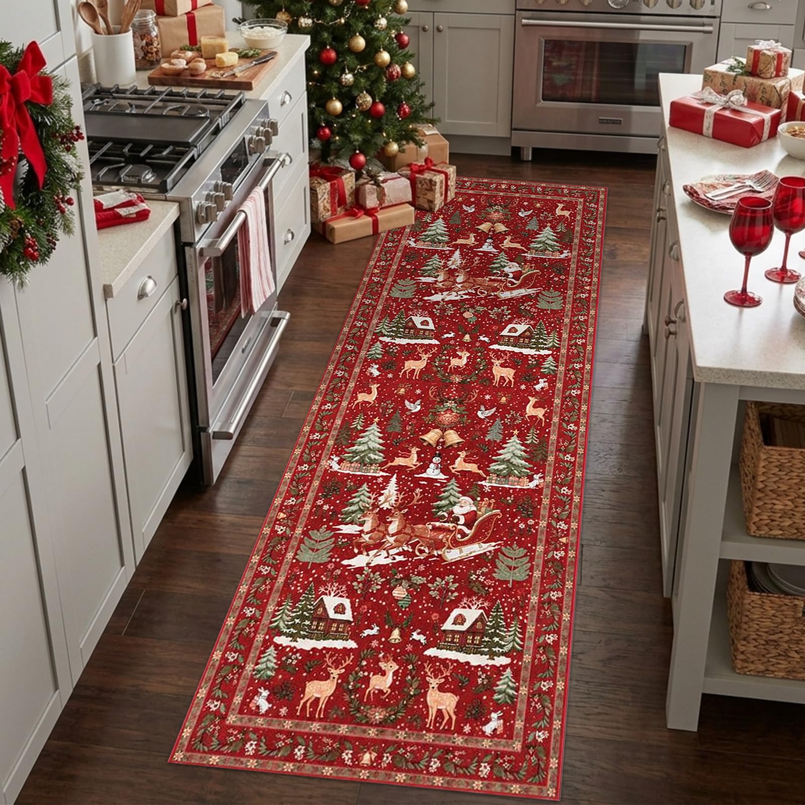 Luoven Christmas Hallway Runner Rug, 60×180cm Washable Rug, Red