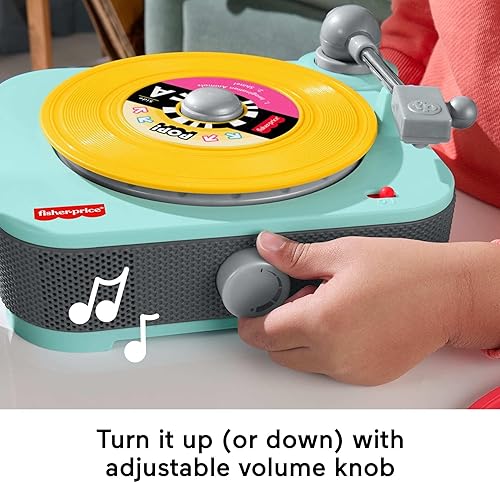 Miniatura 5 de Fisher-Price Juguete musical de lujo Rockin' Record Player con 6 álbumes para juego preescolar más álbum exclusivo de vacaciones para niños a partir