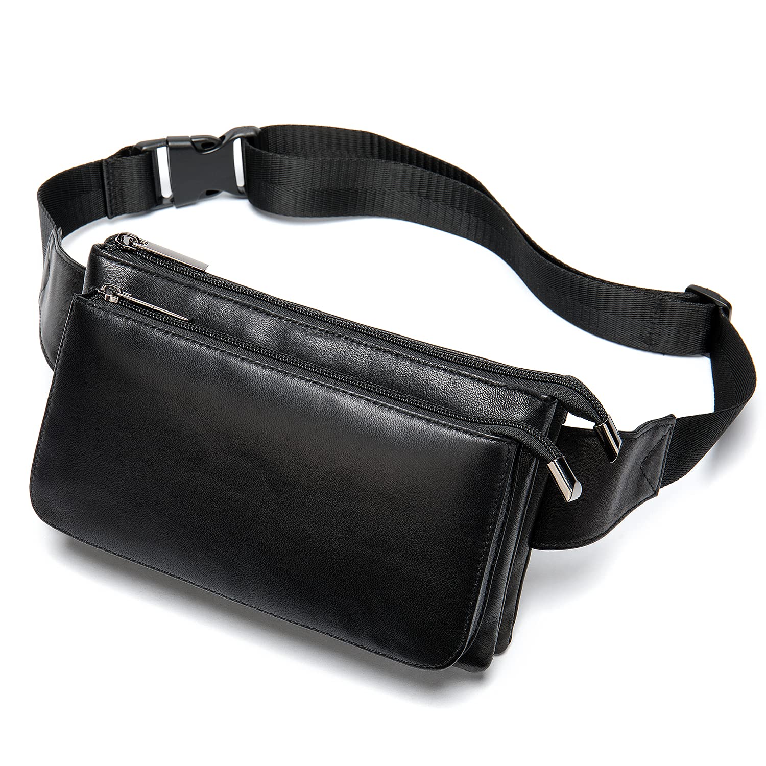 Niucunzh Small Leather Mens Fanny Packs for Women Lightweight Lambskin Leather Waist Bag Sport Men Crossbody Belt Purse Hip bags Hands-Free Bumbag