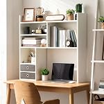 deli Desktop Bookshelf, High-Capacity Desk Hutch Organizer with 7 Shelves and 2 Drawers for Computer Desk, Desk Shelf Organizer for Dorm Office Home, White