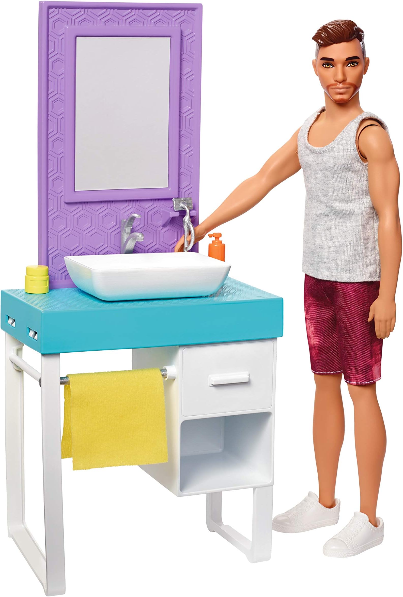 Ken Bathroom-Themed Playset with Shaving Ken Doll and Sink/Vanity