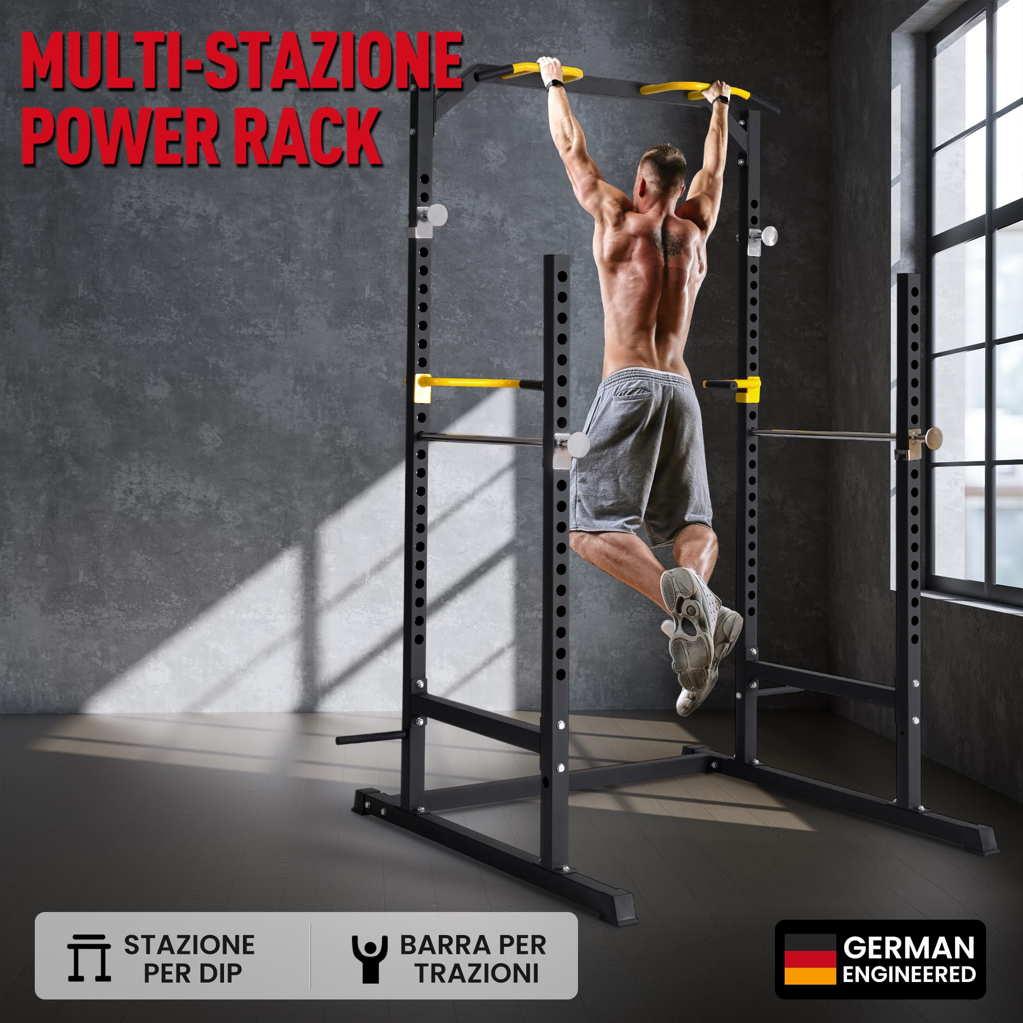 Ultrasport Multifunzione Power Rack, Basic Power Rack, Fitness Rack, per Un Allenamento Efficace di Tutto Il Corpo, Palestra Domestica, Solida Struttura in Acciaio, per Principianti e Professionisti