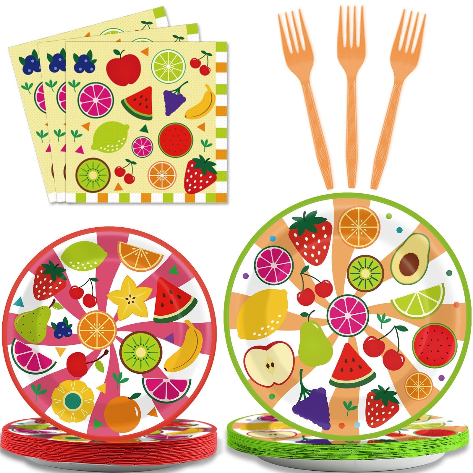 chiazllta 96 Pcs Fruit Paper Plates Tutti Frutti Summer Fruit Birthday Party Decorations Disposable Fruit Tableware Party Supplies Favors for 24 Guests