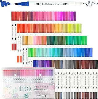 120 Colors Dual Tip Brush Pens, Colored Dual Tips Markers, Fine & Brush Tip Art Markers for Kid Adult Coloring Book, Calligraphy, Hand Lettering, Bullet Journals Planners, Note Taking