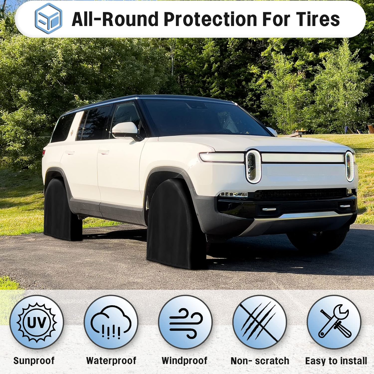 OutdoorLines Outdoor Waterproof Tire Covers Set of 4 - UV-Proof Trailer Wheel Cover Windproof Tire Protector for RV Jeep Trailer Camper Van Truck, Universal Tire Covering Fits Diameters 33"-35", Black
