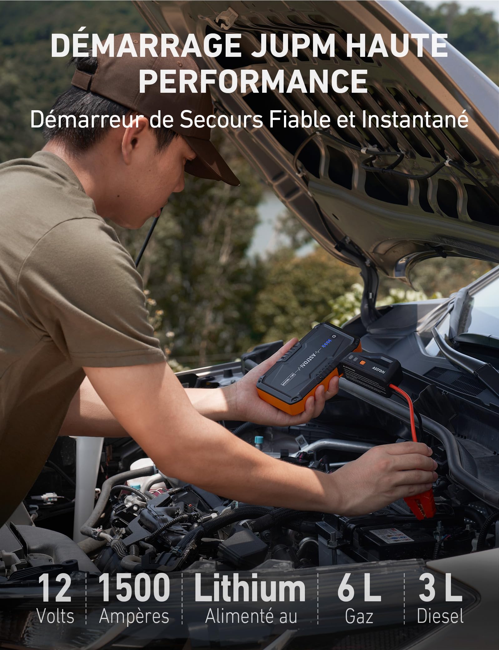 AstroAI B8 Booster Batterie Voiture, Démarreur Batterie Voiture Portable 12 V (pour 5,5 L Diesel ou 7,0 L Essence), avec Protection Intelligente et Lumière LED pour Moto，S8