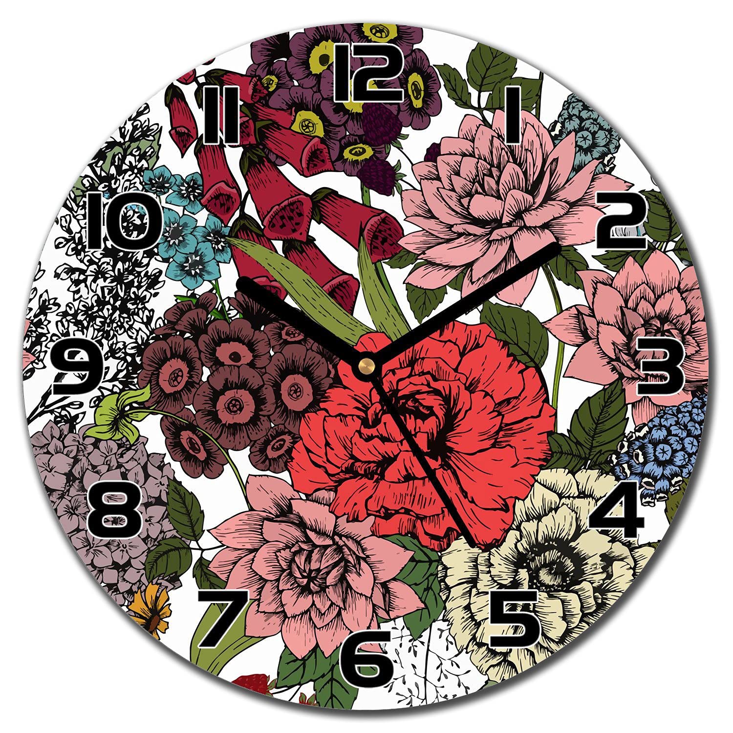 Horloge en verre de sécurité 30 cm au design floral haut de gamme