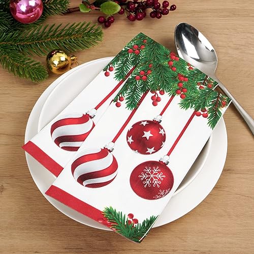 Miniatura 3 de Homlouue 100 servilletas de Navidad desechables de 3 capas de papel de Navidad para cena, servilletas de mano, conos de pino, toallas de invitados