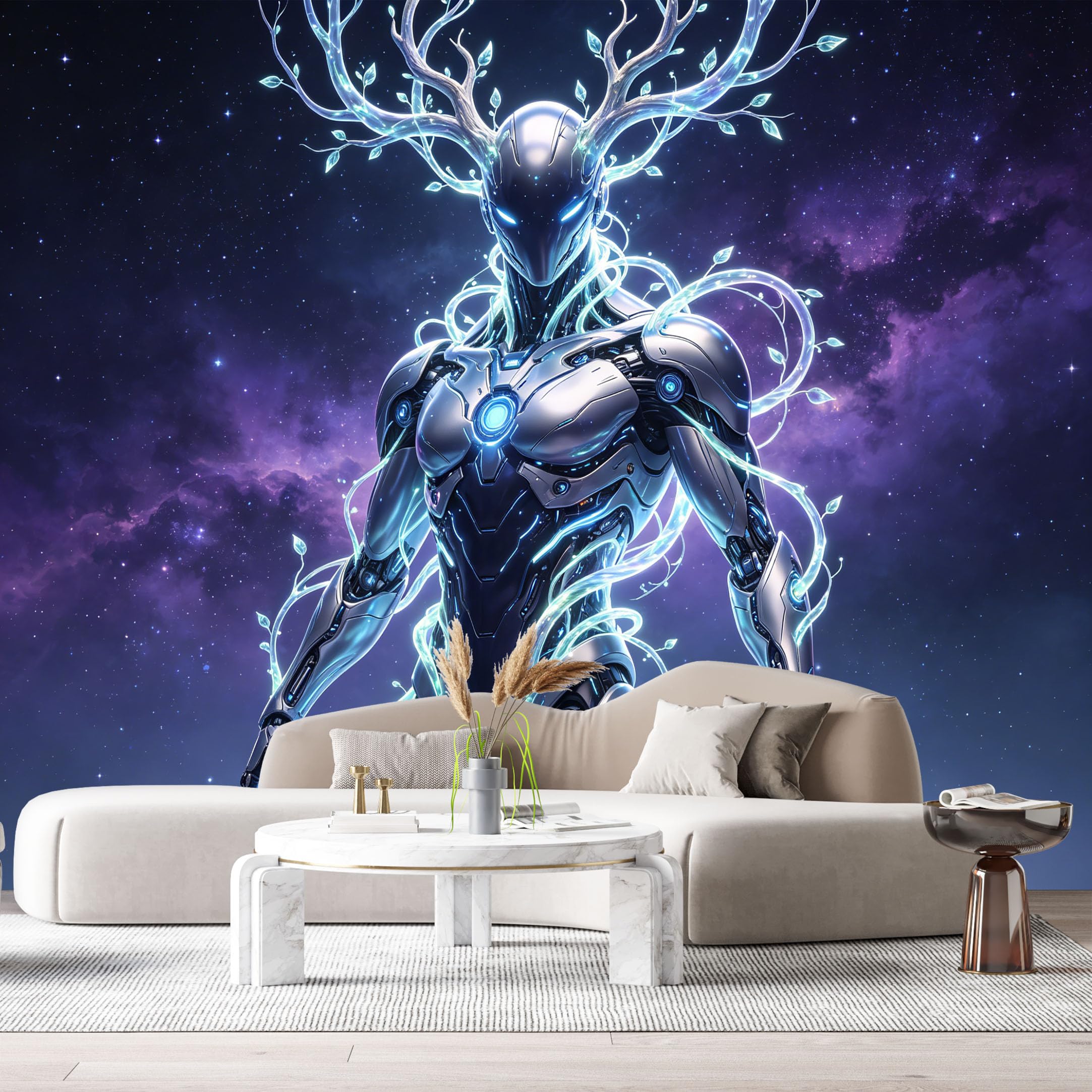 Custom Size Wall Murals Abstract Modern Cosmic Cybernetic Robot Branches Starry Nebula SelfAdhesive Wall Fabric Removable Large Wallpaper for Photo Living Room