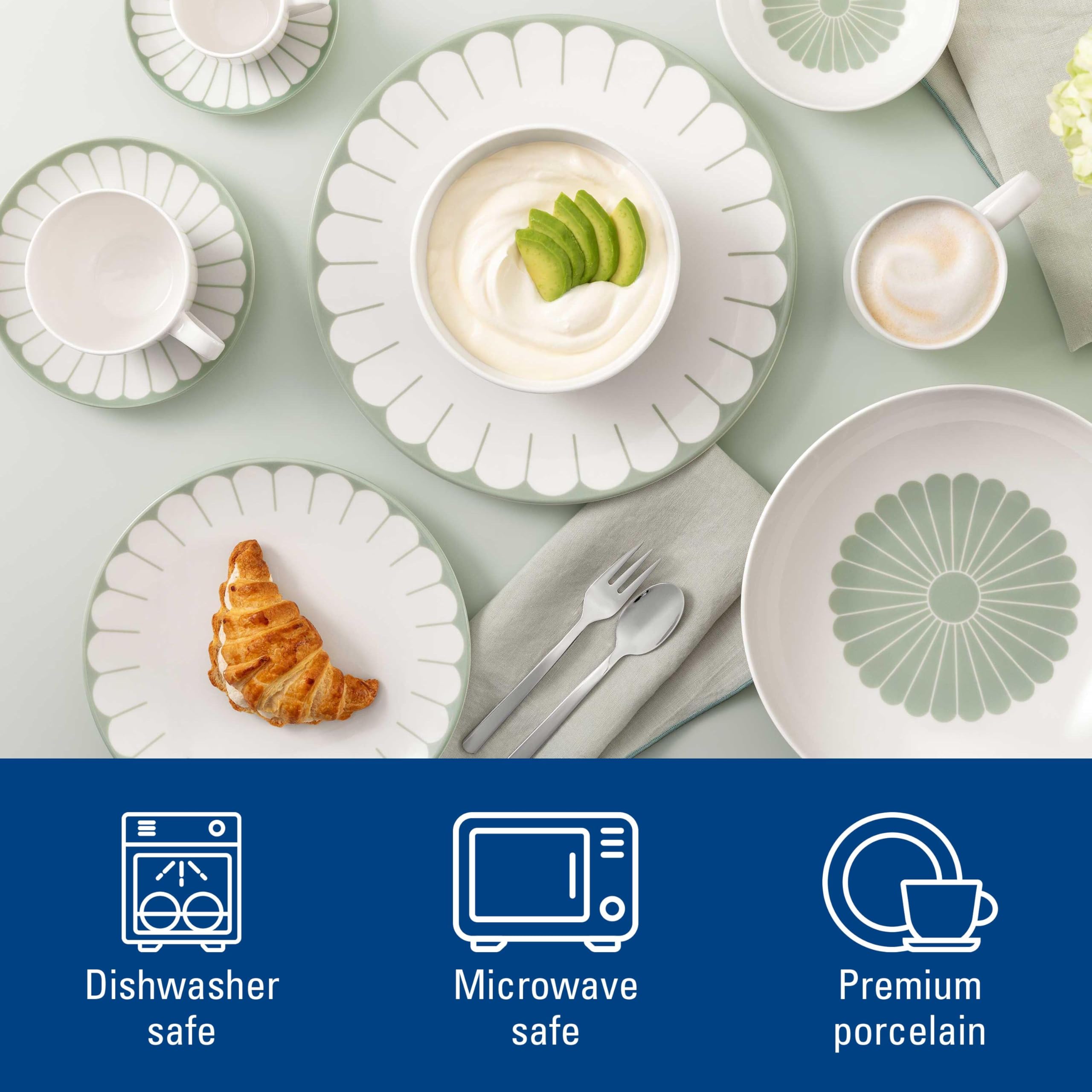 Villeroy & Boch - Fleur vert spodek do filiżanki do kawy zielony, do zmywarki i mikrofalówki, porcelanowa podstawka pod filiżankę herbaty, talerzyk serwowania, kwiatowy wzór, porcelana Premium