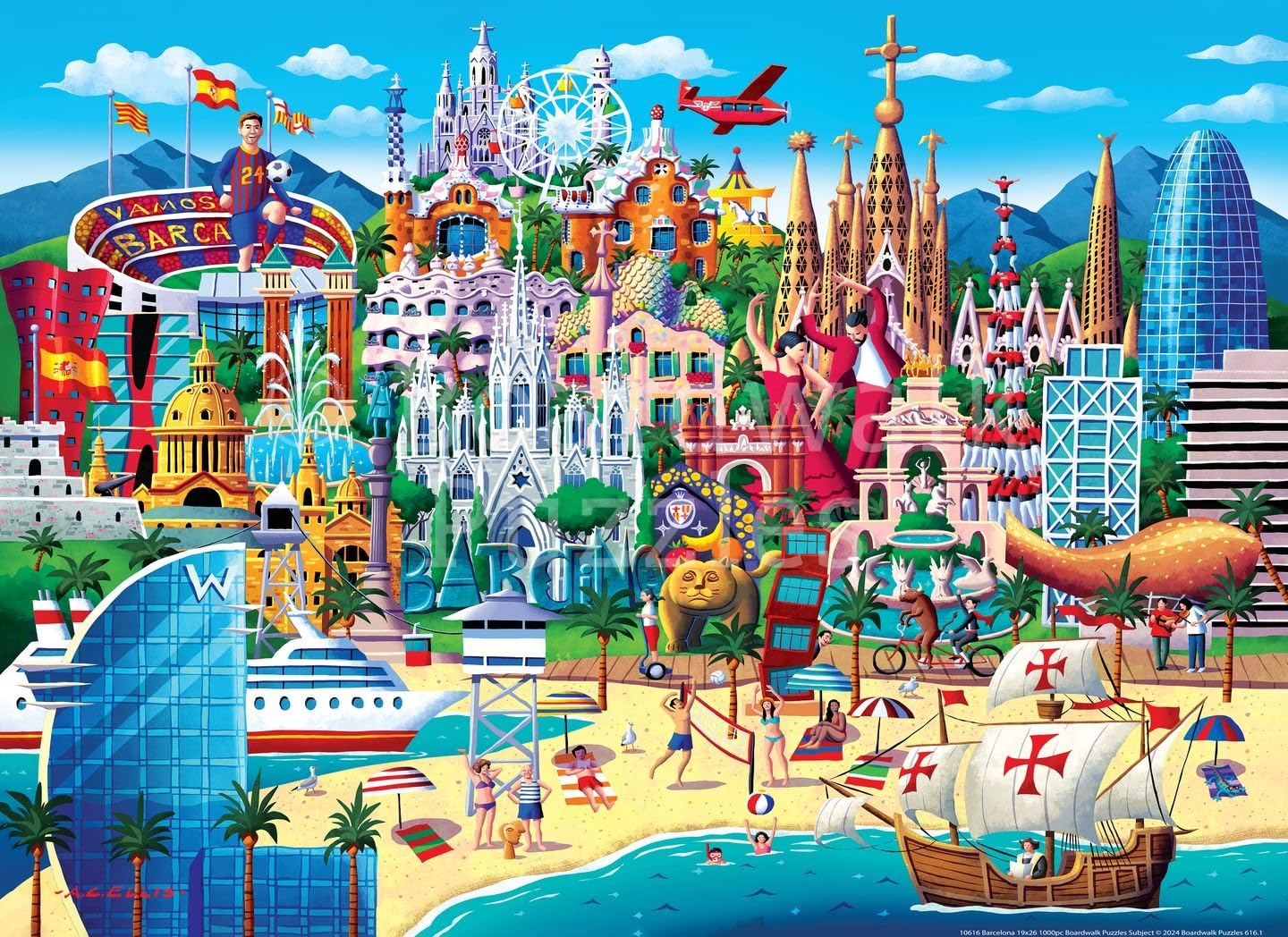 Lucky Puzzles 'Magical Barcelona Night' - 1000 Piece Spanish Art Jigsaw Puzzle