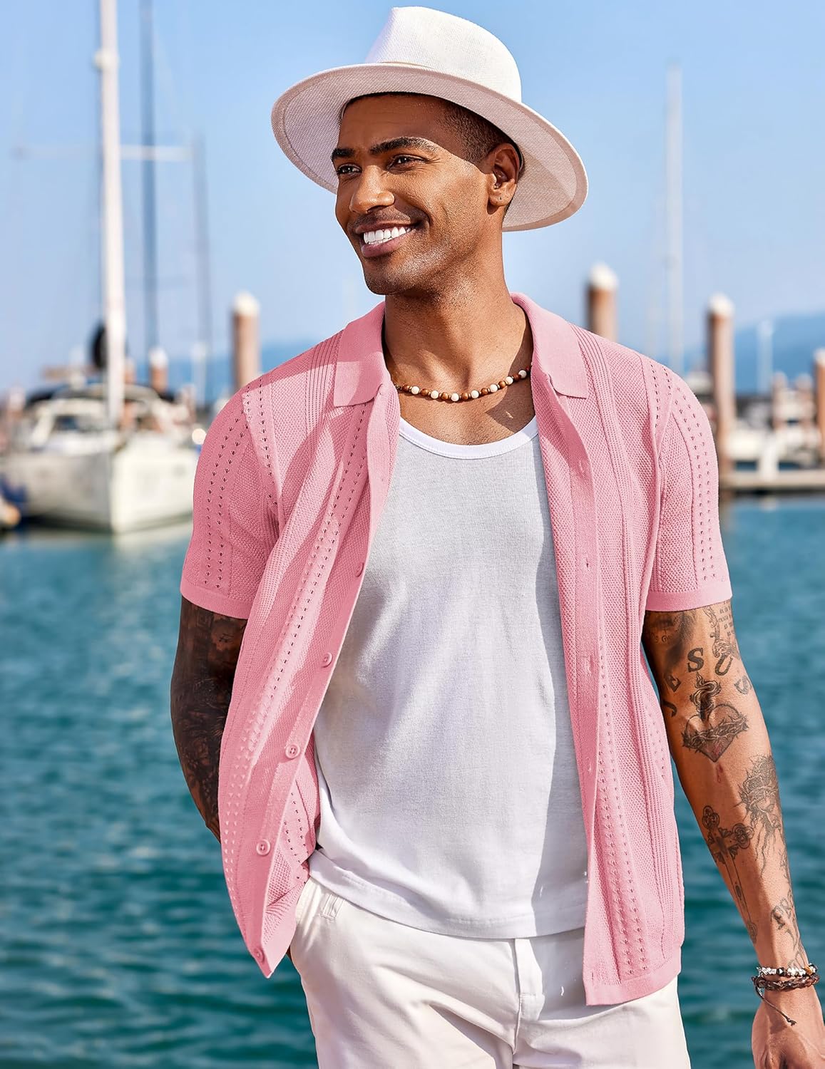 COOFANDY Men's Knit Shirts Short Sleeve Button Down Polo Shirt Fashion Casual Summer Beach Shirts - Image 4