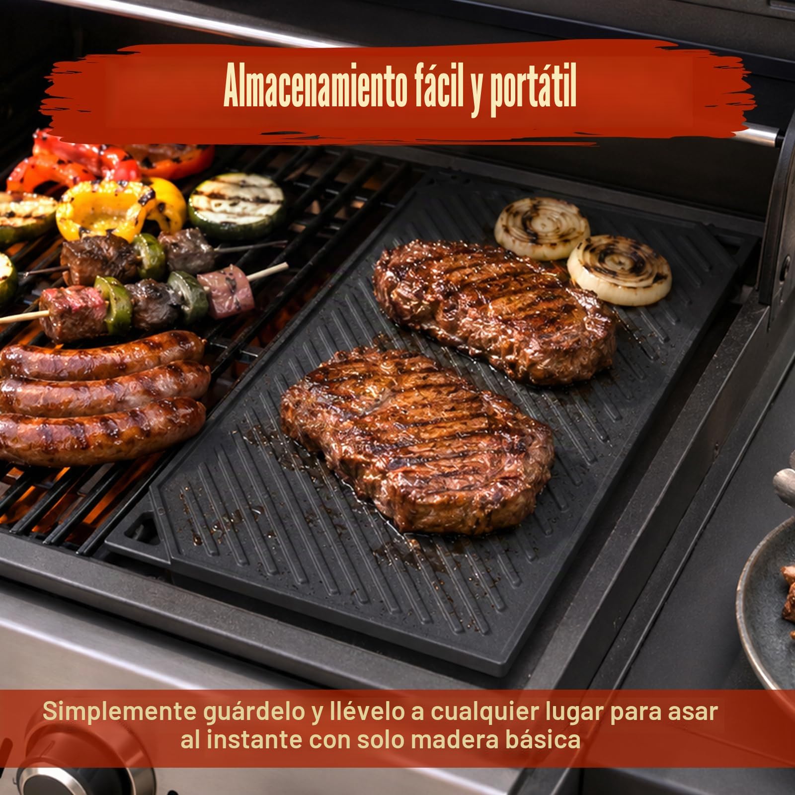 Denmay Plancha de hierro fundido 42 x 24 cm, antiadherente reversible para parrilla de gas, placa de hierro fundido para estufa de gas, horno, barbacoa al aire libre o hoguera, 1 unidad