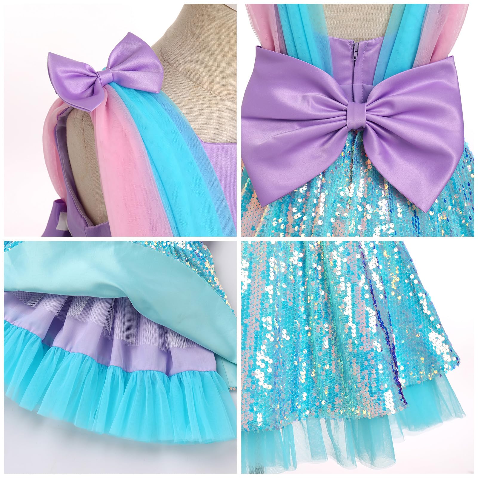 IBTOM CASTLE Kleinkind Baby Mädchen Geburtstag Party Kleid Meerjungfrau Prinzessin ärmellos glitzernde Pailletten Schleife Rüschen Tüll Tutu Kleid