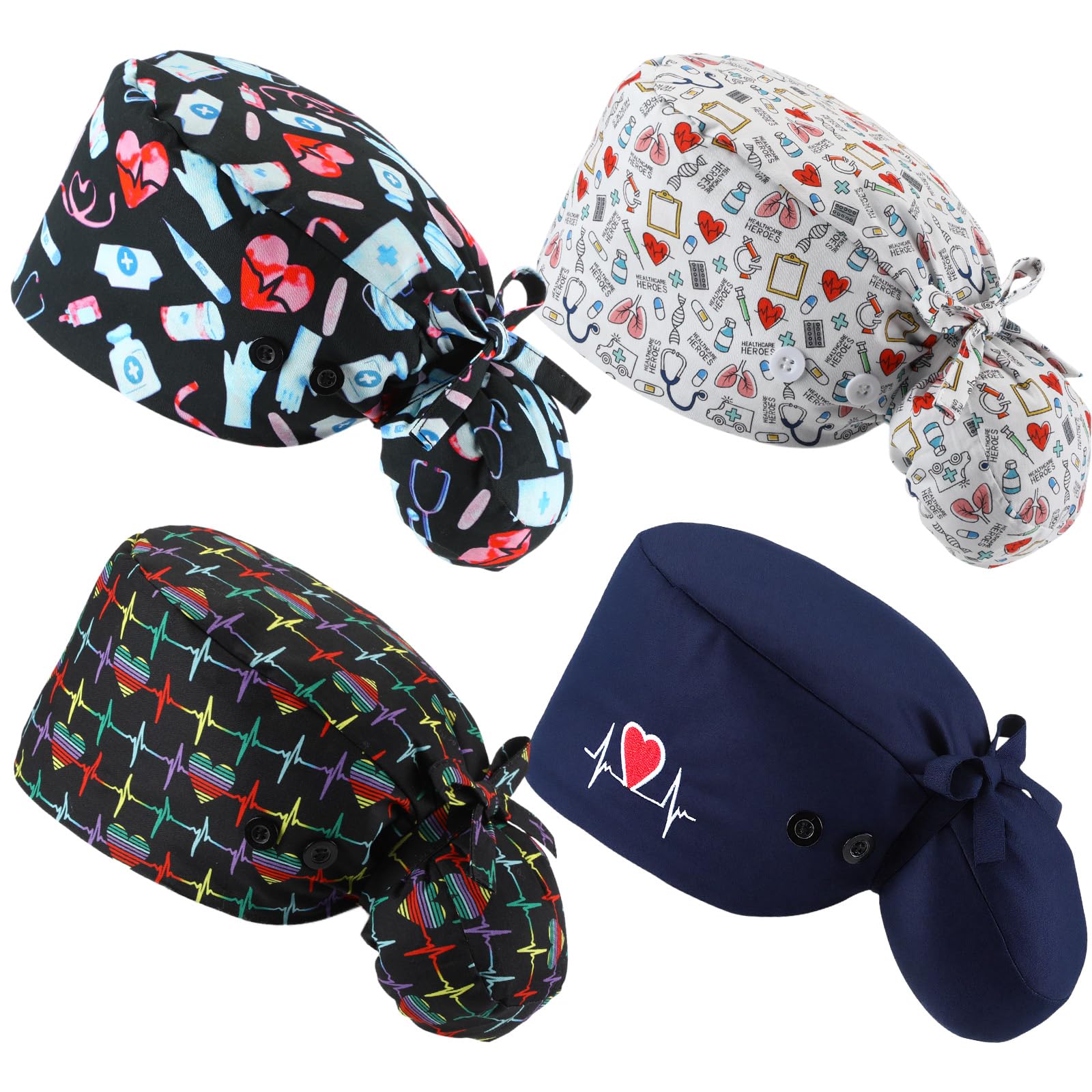 Unittype 4 Pcs Nurse Scrub Caps Women