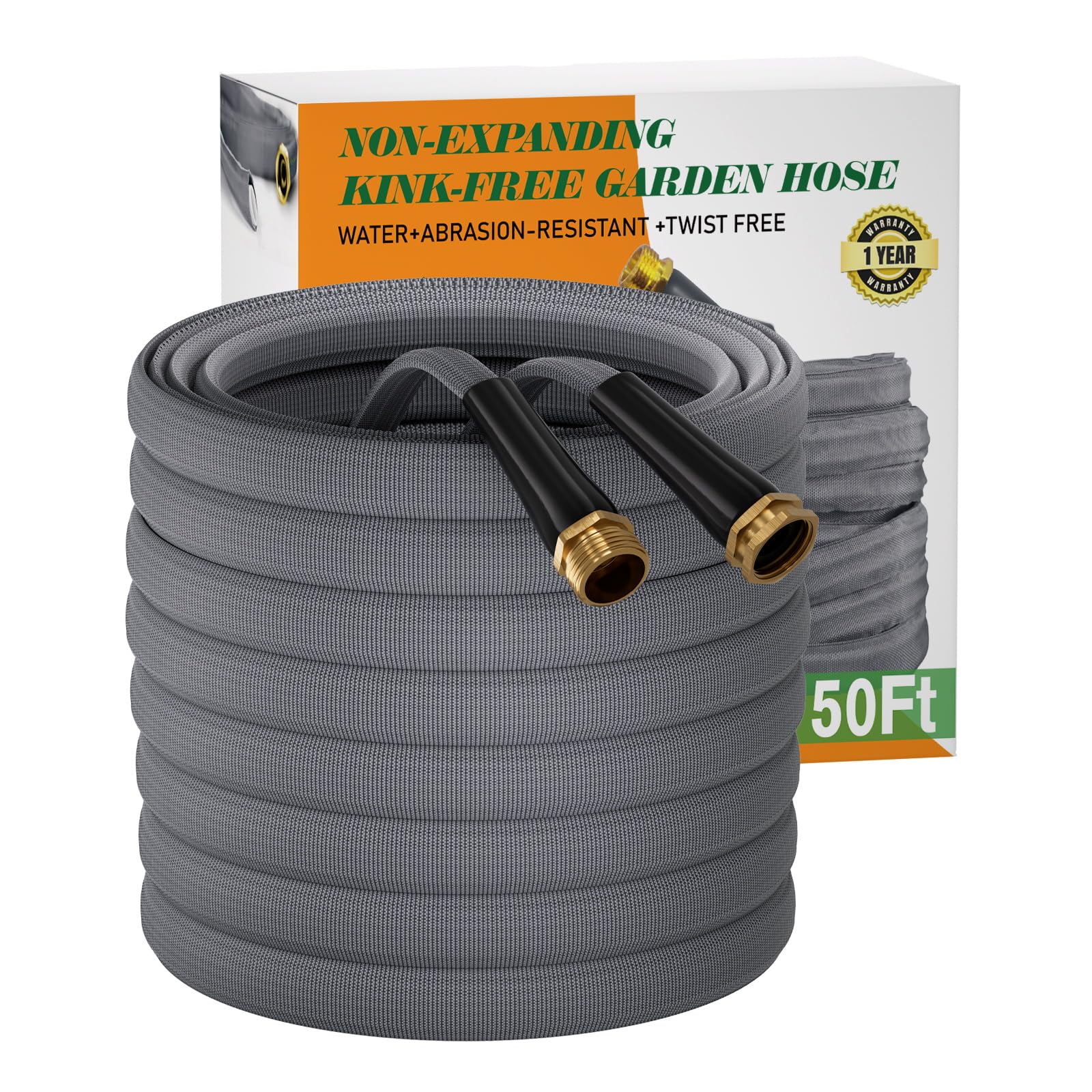 Garden Hose 50 FT, Non-Expanding Water Hose, Ultra-Light & Flexible, Burst-Resistant, Kink-Free, High-Pressure Garden Hose All-Weather Use for Lawns, Gardens, and Outdoor Cleaning