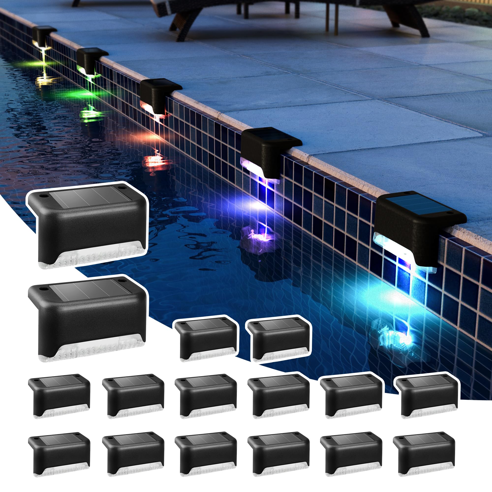 GIGALUMI Zonnelampen voor buiten, 8 stuks, waterdicht, led-verlichting voor buitentrappen, treden, hekken, terrassen, wit, warmwit