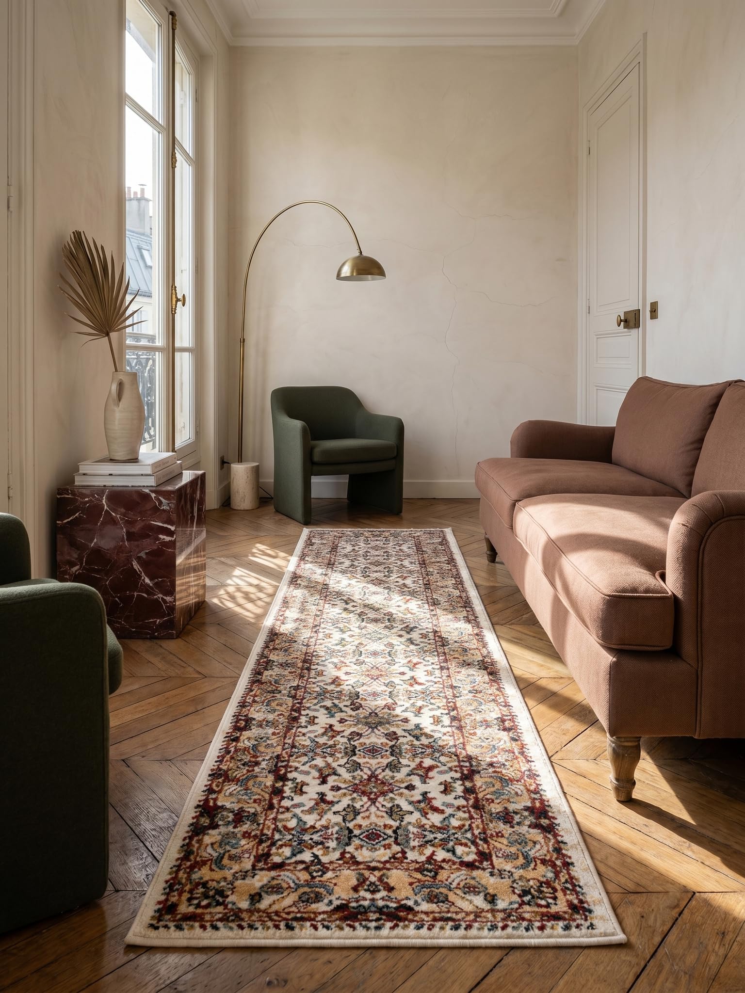 Tapis de Passage Motif Géométrique Dense et Robuste Naturel 60 x 230 cm Salle à Manger | GLAZERT